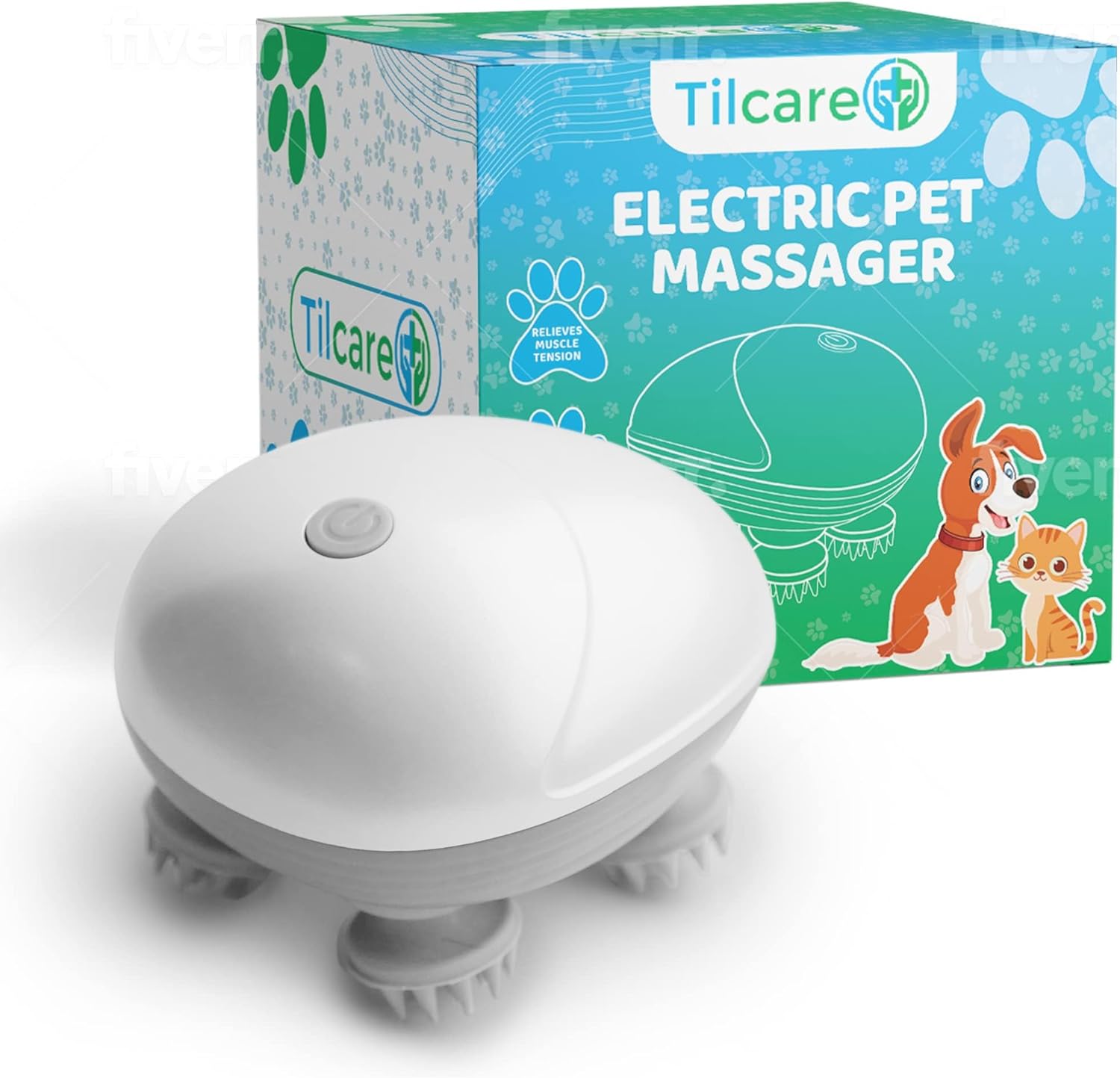 Tilcare Handheld Pet Massager for Dogs and Cats Electric Cat and Dog Massage Tool - Head and Back Scratcher for Relieving Tension, Tight Muscles and Stiffness with Four Rotating Massage Heads