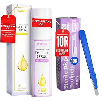 MyMed Dermaplaning Kit - Face Exfoliator - Hydrating Oil & 10R Disposable Razor Scalpels - Smooth, Flawless Skin