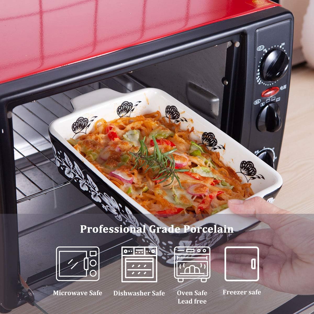 Bakeware Set,SIDUCAL 2 Piece Ceramic Baking Dish Set,Rectangular Home Cookware Pans with Double Handle,Casserole Dish for Cooking,Kitchen,Dinner Daily Use,Black