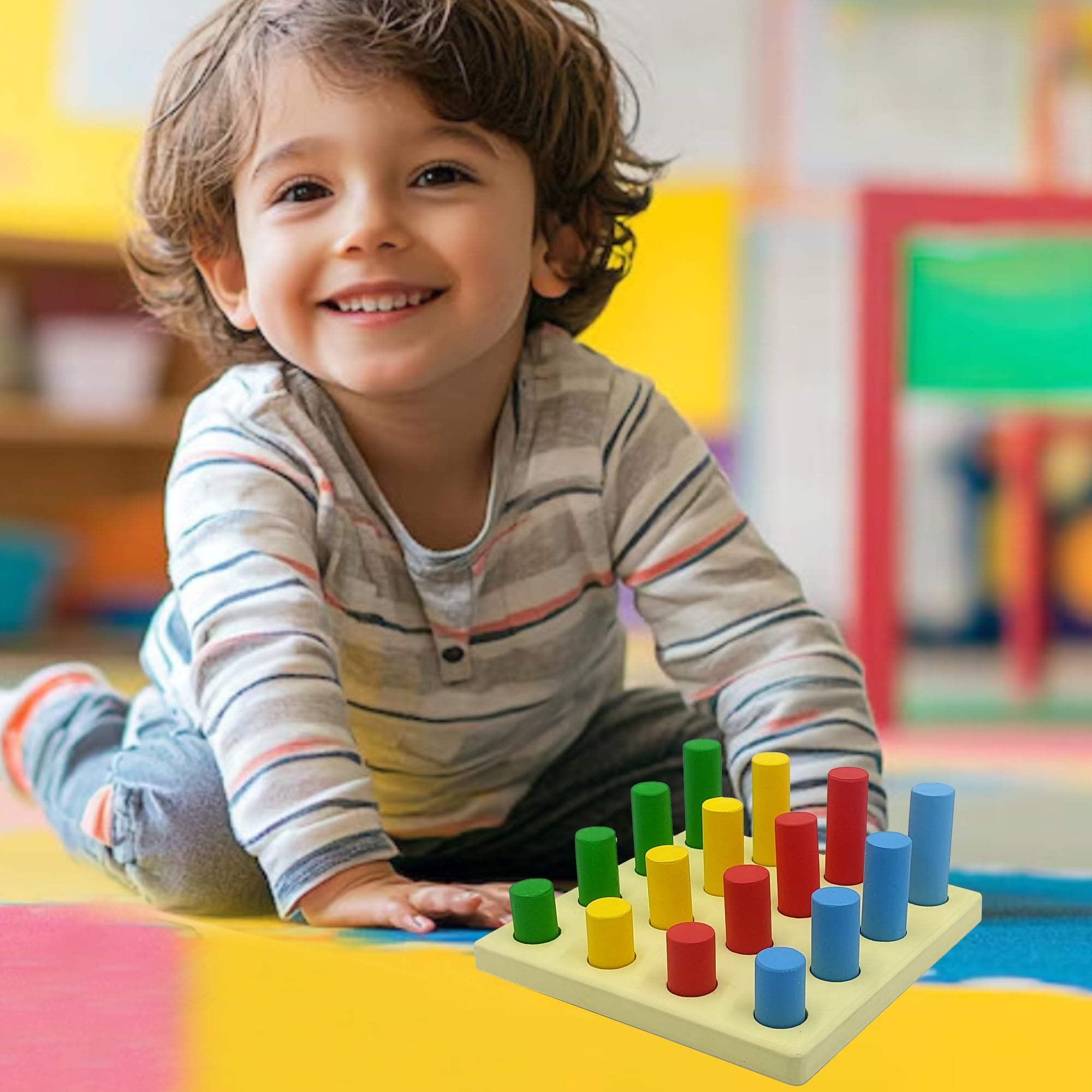 Tantrums 4 Pegs Size Grading Cylinder Blocks Montessori Colorful Wooden Early Home School Toy - 4pcs Set for Kids for 1 Year + Kids - Image 3 thumbnail