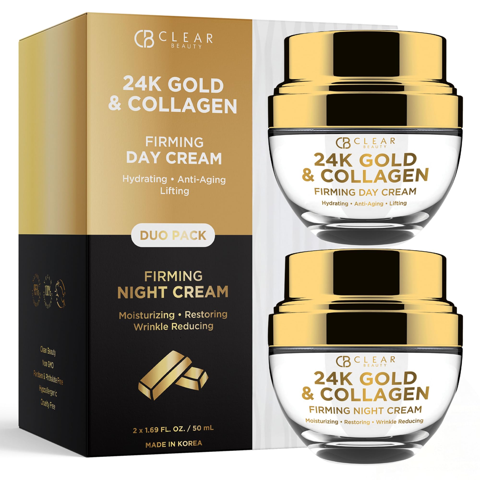 Clear Beauty 24-karatowe złoto & kolagen Day/Night Moisturizer Anti-Aging Cream - Duo Set Value Pack