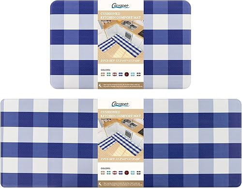 Carvapet Buffalo - Tapete de cocina a cuadros, 2 piezas, acolchado, antifatiga, impermeable, antideslizante, de PVC, ergonómico, cómodo, para