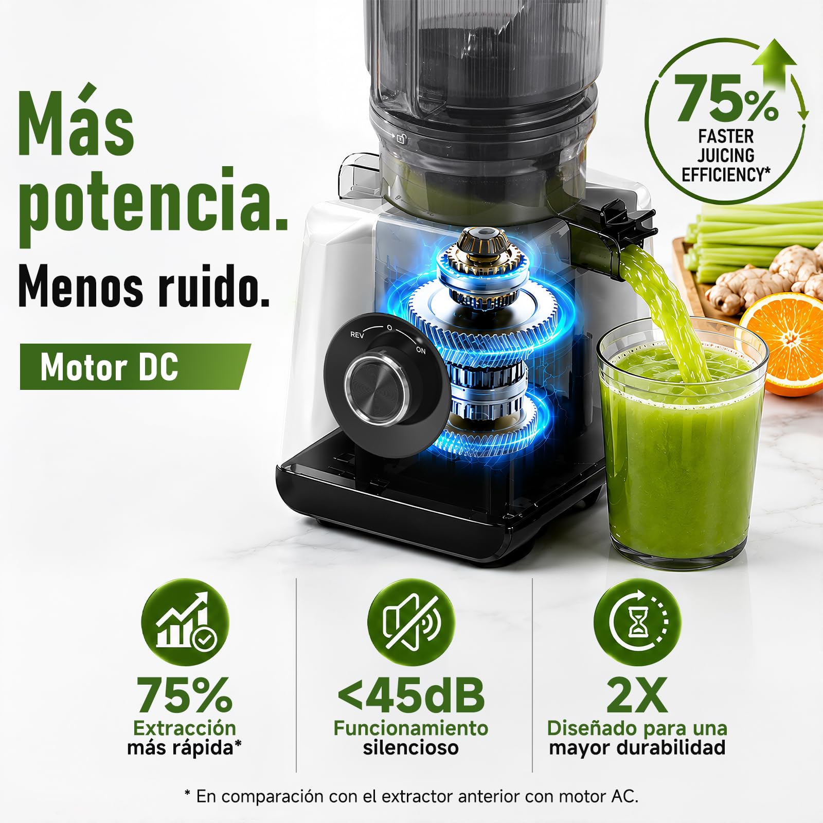 AAOBOSI Extractor de Zumos Prensado en Frío, Slow Juicer con Boca XL 165 mm | para Frutas y Verduras Enteras, Capacidad de 2,5L, 2 Filtros (Zumo, Sorbete y Leche Vegetal), Fácil de Limpiar, Silencioso