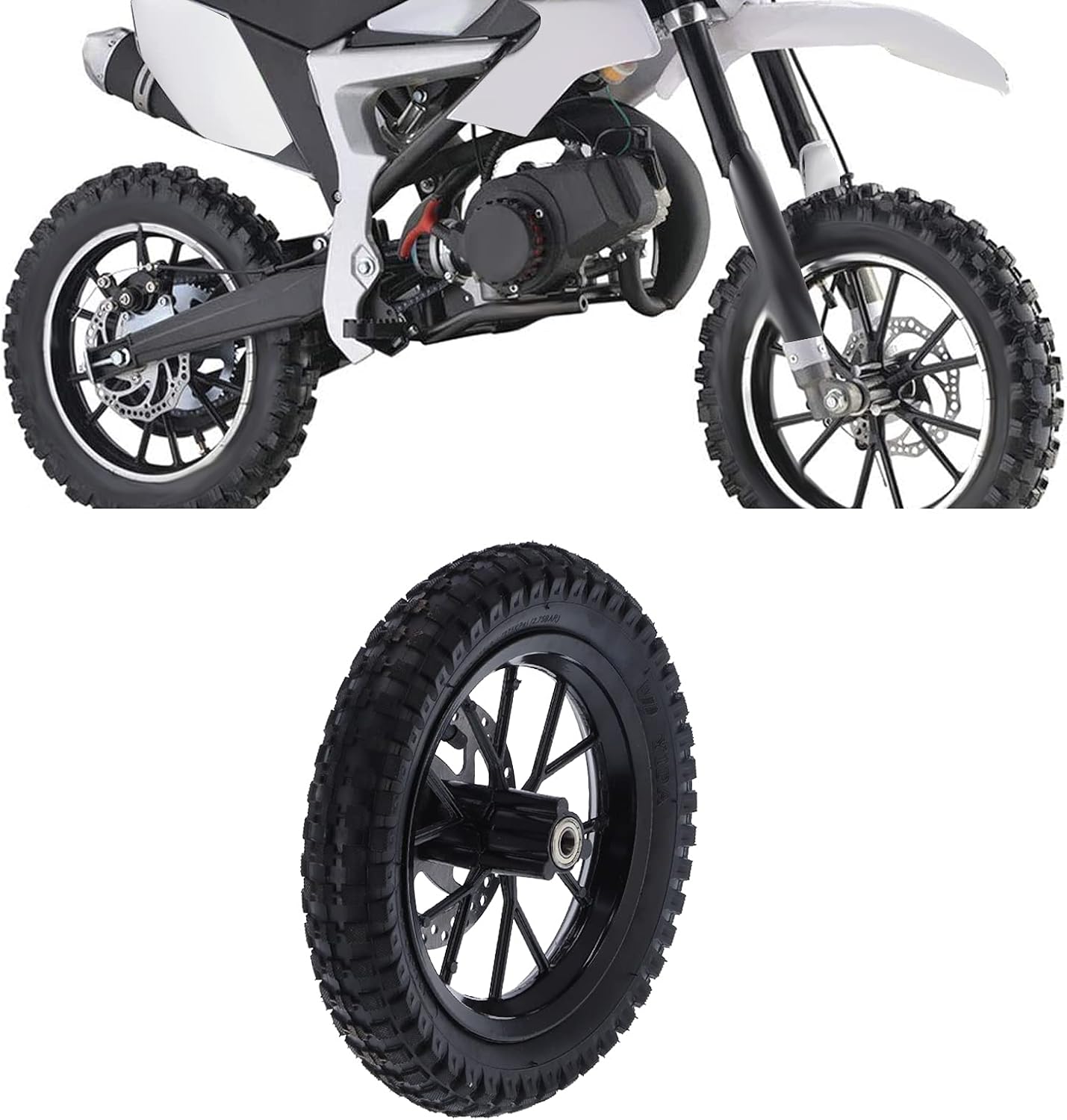 Dirt Bike Front Wheel, Mini Bike Wheels And Tires,Rubber Front Wheel Tire 12.5x2.75in Disc Brake Sprocket Bolts for 47cc 49cc 2 Stroke Mini Dirt Bike(black)