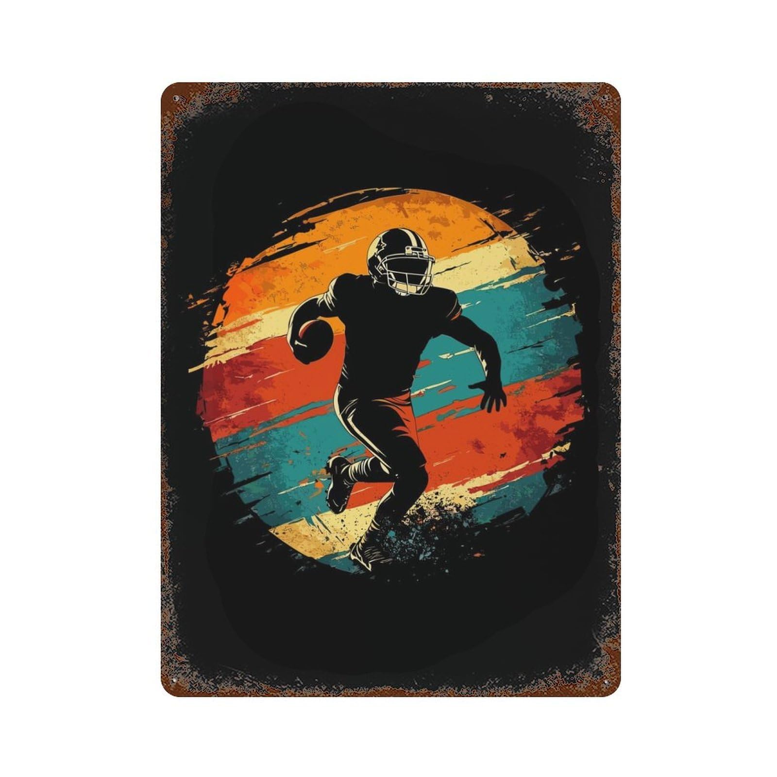 American Football Player Silhouette Vintage Rust Metal Sign 15.7"x11.8", Farmhouse Wall Decor for Garage, Pub Or Kitchen