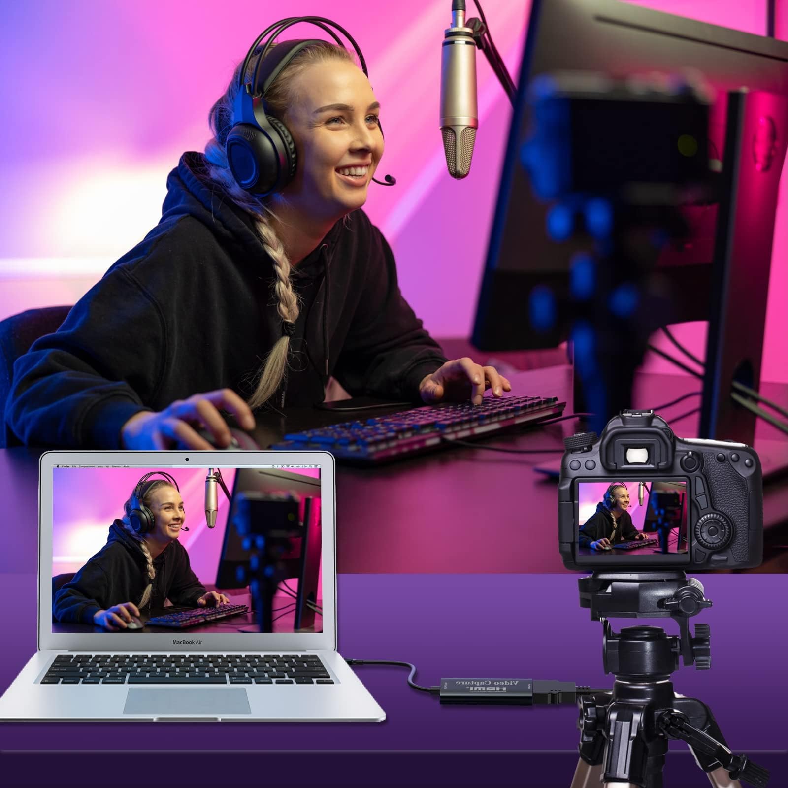 Carte de Capture vidéo, Fulfalic 4K HDMI vers USB, Carte de Capture Full HD 1080p, Capture de Jeu vidéo HDMI pour éditer vidéo/Jeu/Streaming/Cours en Ligne (Noir)