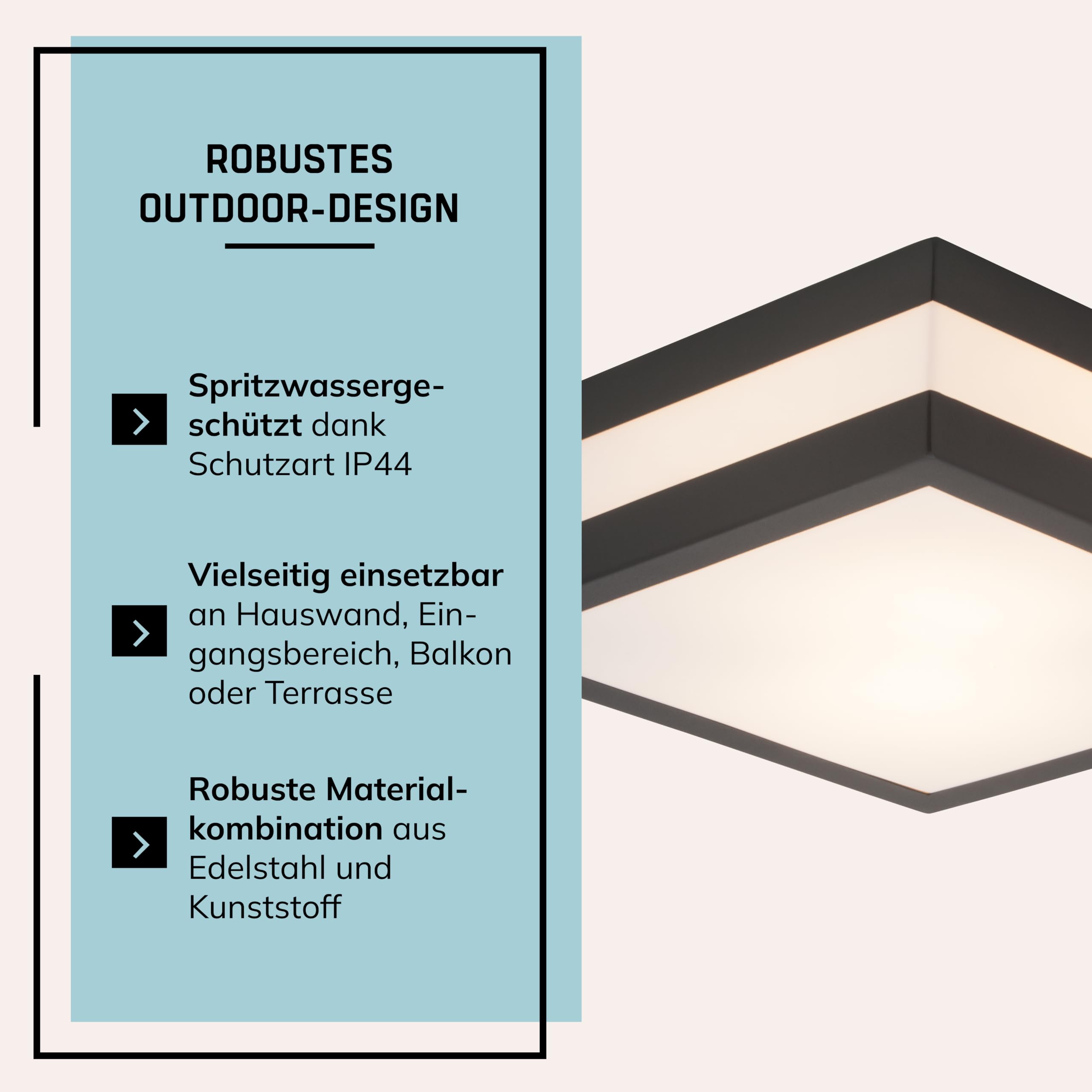 Lightbox Außen Deckenlampe IP44 - Deckenleuchte anthrazit 28,5 cm E27 exkl. | Outdoor Deckenlampe | 9 x 29 cm | 2 flammige Außen Wand- & Deckenleuchte | für Terasse oder Gartenhaus | 2 x E27 Fassung | au