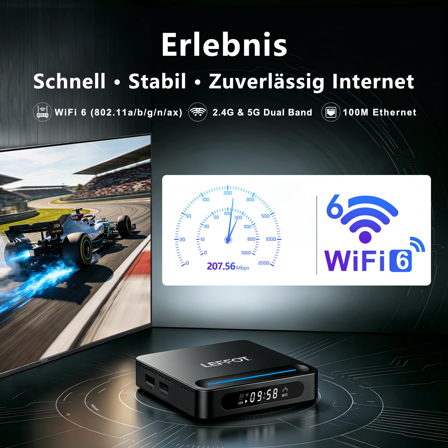Android 14 TV Box, LEFFOT L1 4K Android TV Streaming Box, 2GB RAM 16GB ROM