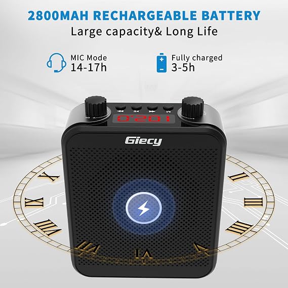 30W Portable Voice Amplifier with Wired Microphone Headset, 2800mAh Rechargeable PA System Speaker Personal Microphone Speech Power Amplifiers Loudspeaker for Teachers/Metting/Tour Guide