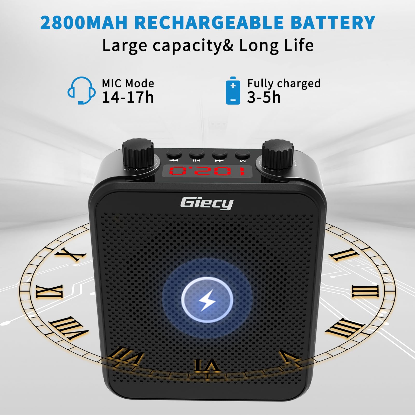 Sprachverstärker Tragbarer mit Kabellosem UHF-Mikrofon, 2800mAh Akku, MP3/TF/USB-Player, FM-Radio & Aufnahmefunktion für Lehrer, Führungen und Veranstaltungen