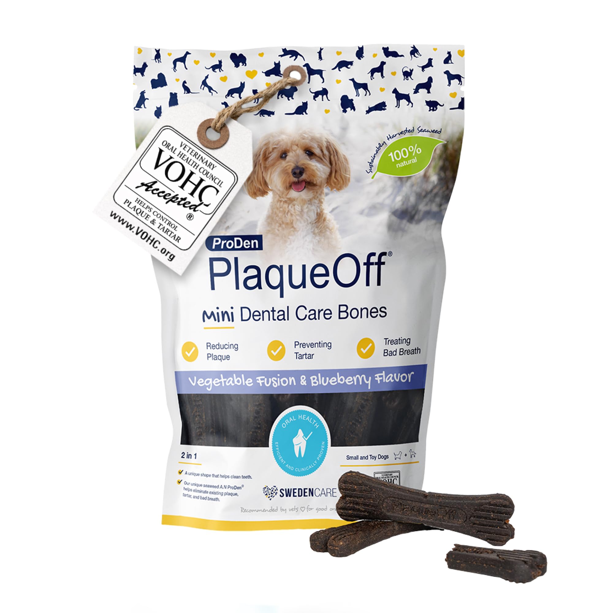 ProDen PlaqueOff 20 Mini Ossa Dentali per Cani Piccoli e Toy | Rimuove Placca e Tartaro, Alito Fresco, Salute Orale