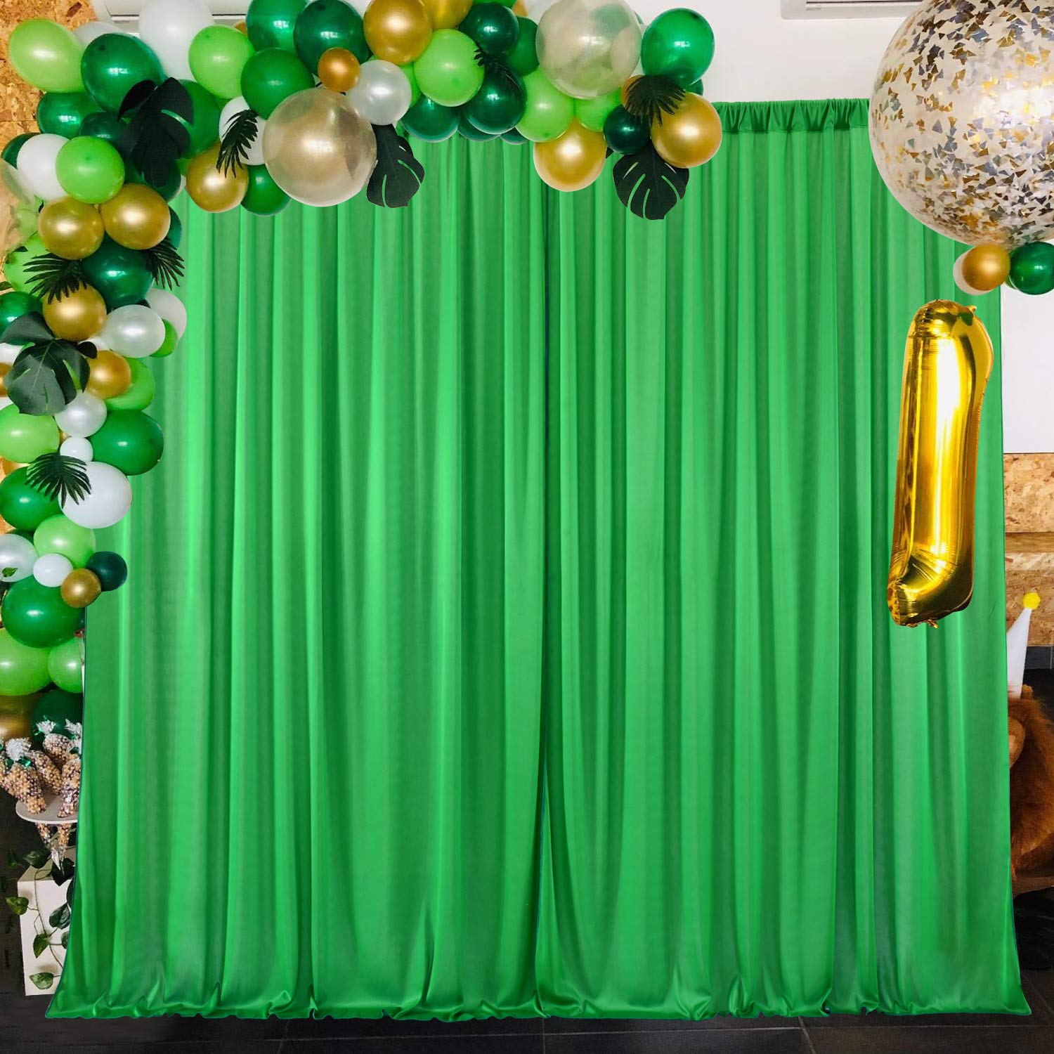 10ft x 10ft Green Backdrop Curtain for Parties Green Wrinkle Free Backdrop Drapes Panels for Baby Shower Birthday Party Photo Photography Photoshoot Polyester Fabric Background Decoration