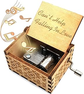 CAMKONG Laser Engraved Vintage Wooden Hand Crank Music Box, Can\'t Help Falling in Love, Birthday, Christmas, Valentine\'s Day Gift and Also the Best Gift for Girlfriend and Wife.