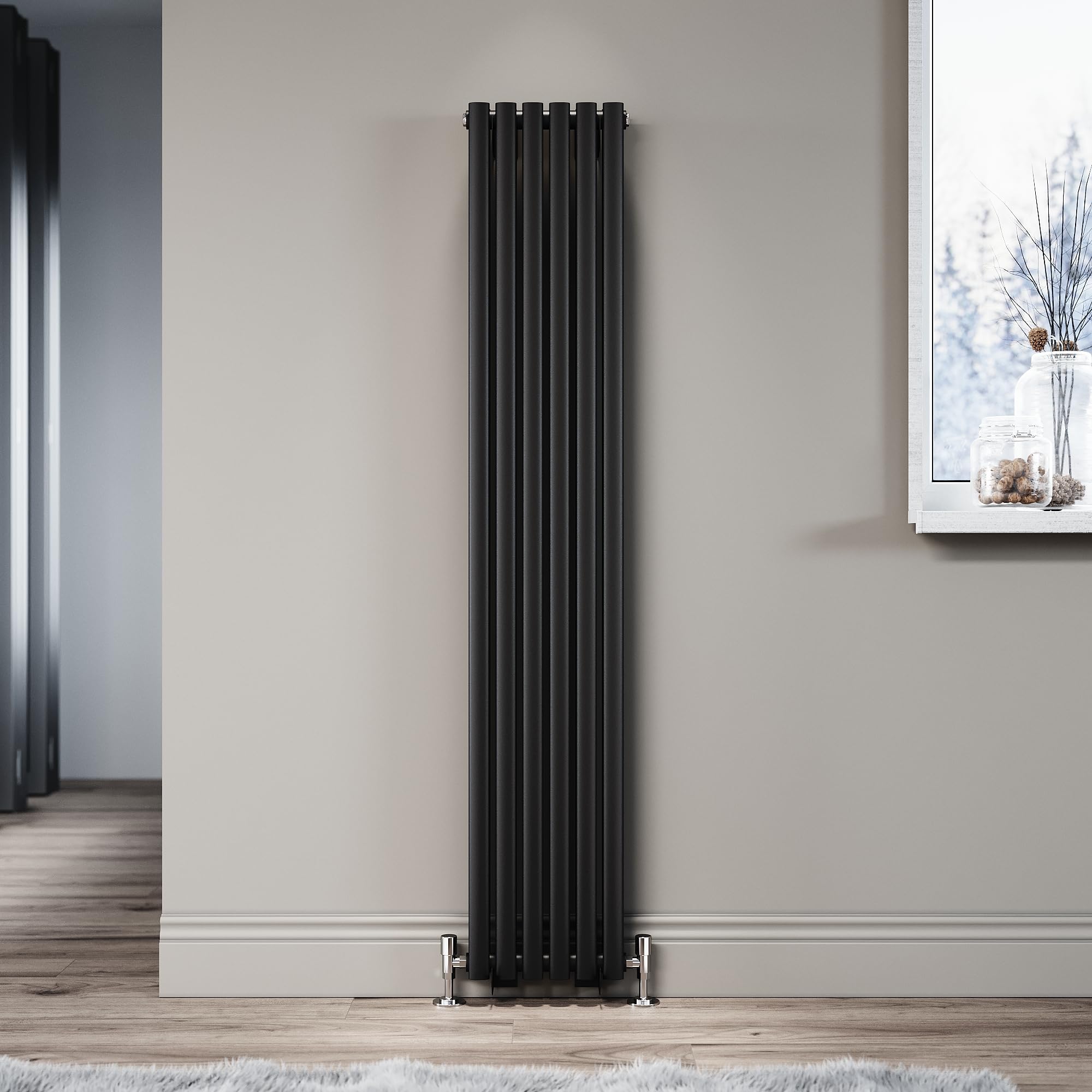 ELEGANT Vertical 1600 x 294 mm Black Radiator Double Panel Oval Column Modern Central Heating Rad