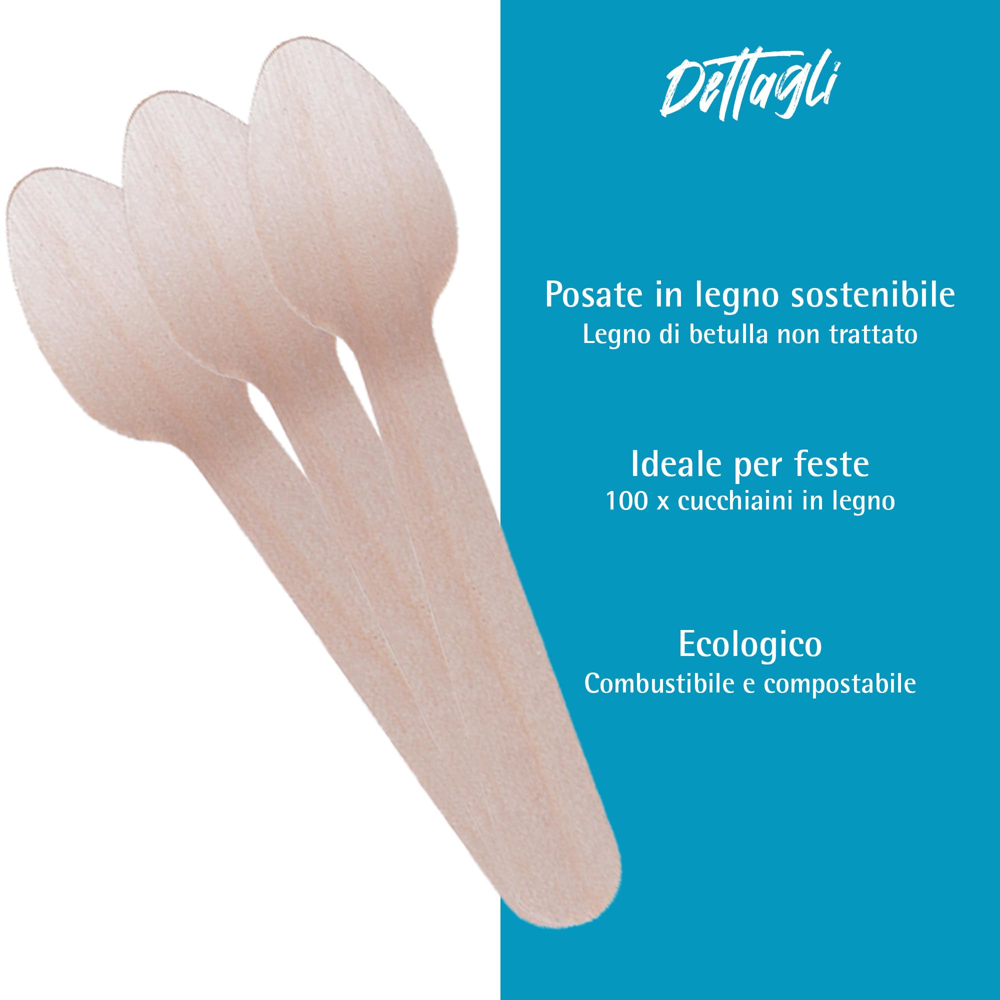 GRÄWE Couverts jetables Cuillère à café en bois 100 pièces biodégradable