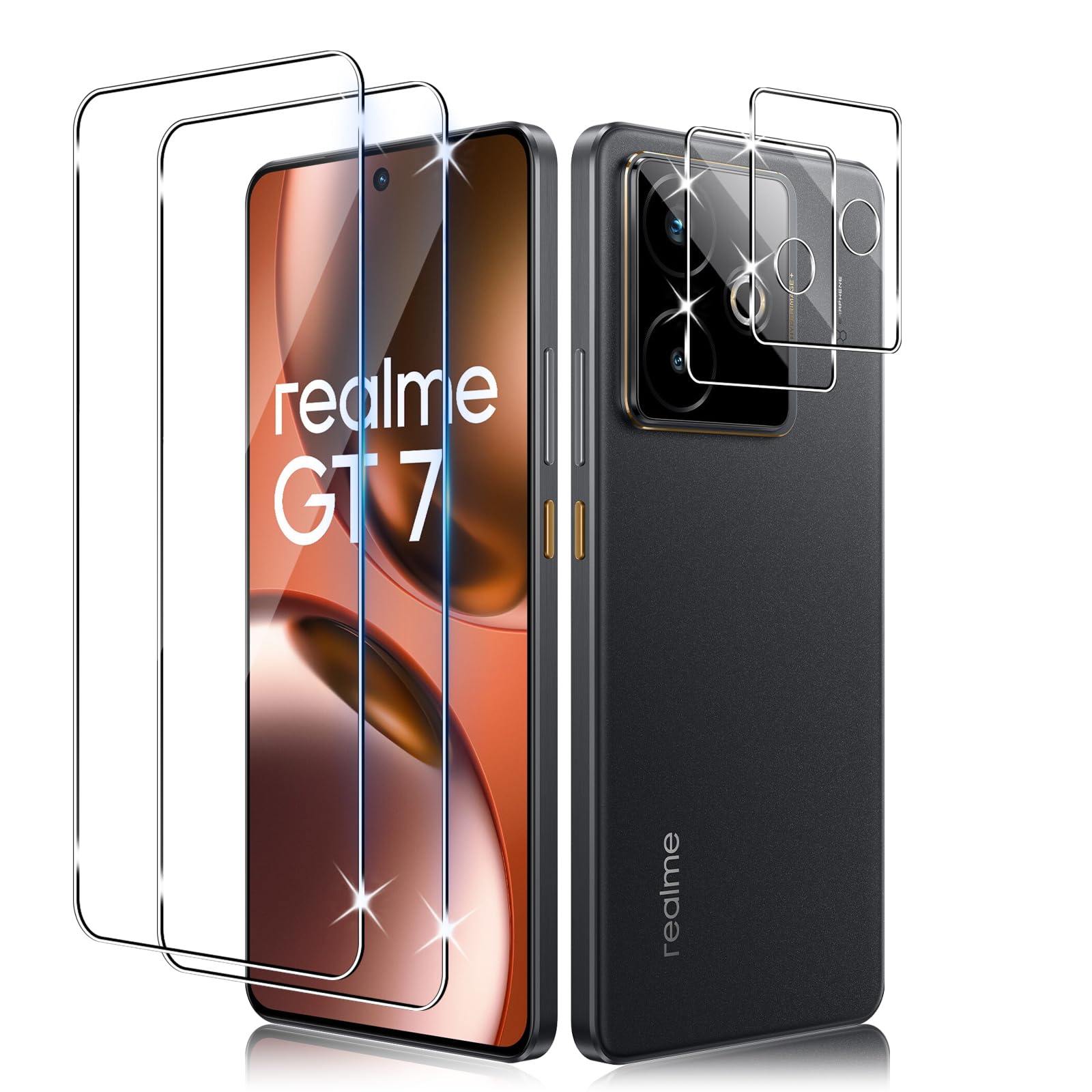 LiiLaa Schutzfolie für REALME GT 7 / GT 7T für Panzerglas, 2 Stück Gehärtete Glas Schutz Folie mit 2 Stück Kameraschutz, 9H displayschutz Ultra-klar Schutzglas
