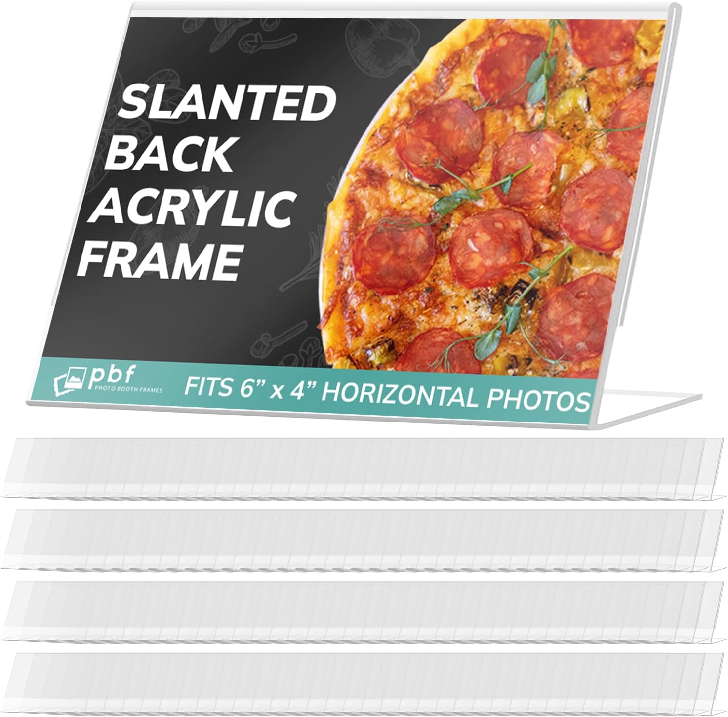 pbf 6x4 Acrylic Sign Holder | 6 x 4 Horizontal Stand Up Slanted Sign Holder | Acrylic Stands for Display | Clear Picture Frame, Menu Table Top Stand, Plastic Flyer Holder (144-Pack)