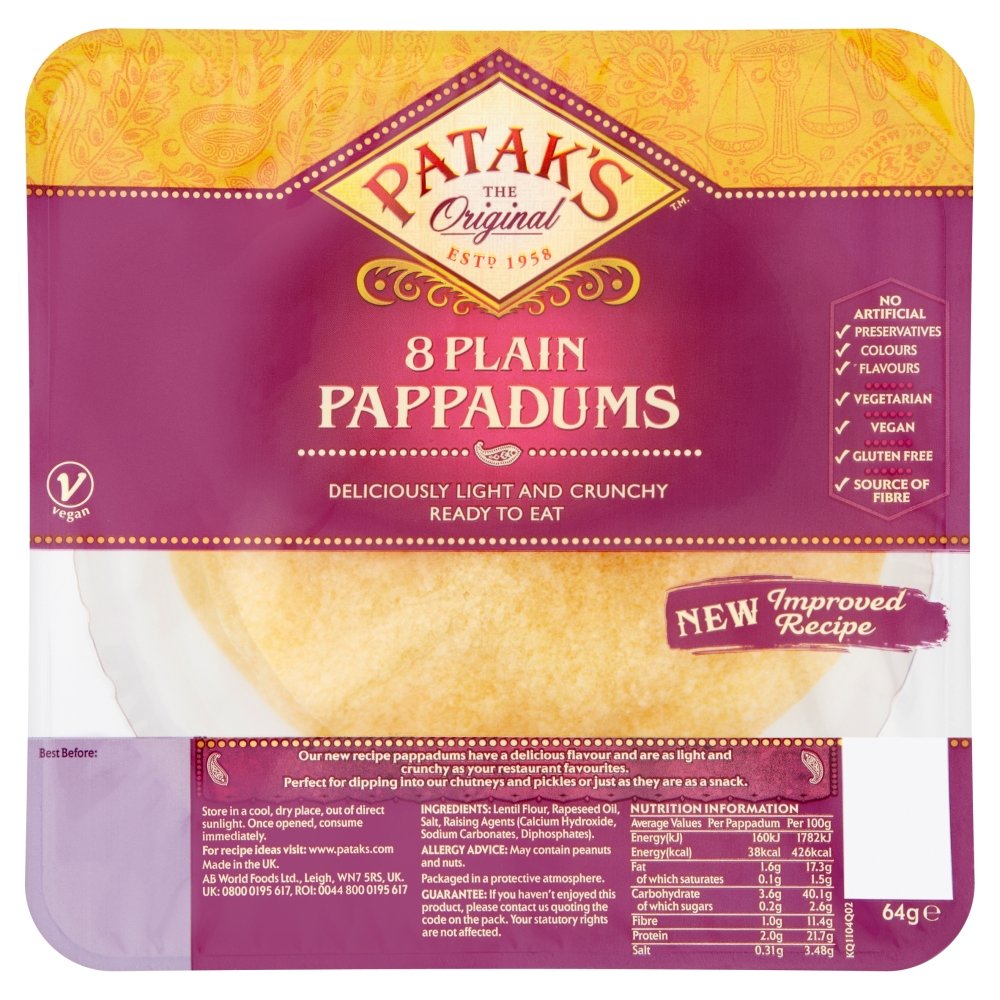 Pataks Ready to Eat Mini Plain Pappadums 8 Pack 60G