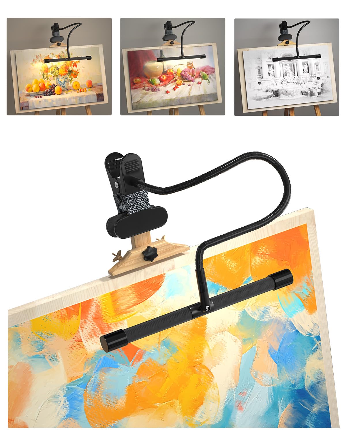 Lamptobe Black Clip-On Easel Lights For Painting,7W Artist Lamp,3 Color Modes,10 Brightness Levels,Flexible Gooseneck Clip Light For Easel,Desk,Piano,Monitor,Usb Powered & No Battery(Adapter Not Included)
