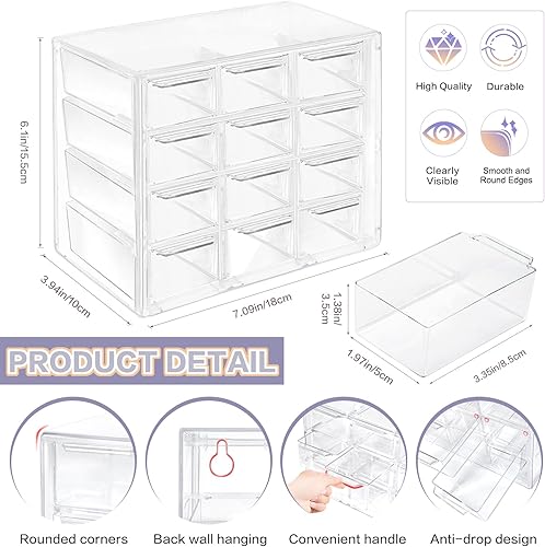 Miniatura 3 de FODIENS Organizador de almacenamiento de escritorio con 9 mini cajones, gabinete de escritorio transparente para manualidades, caja de