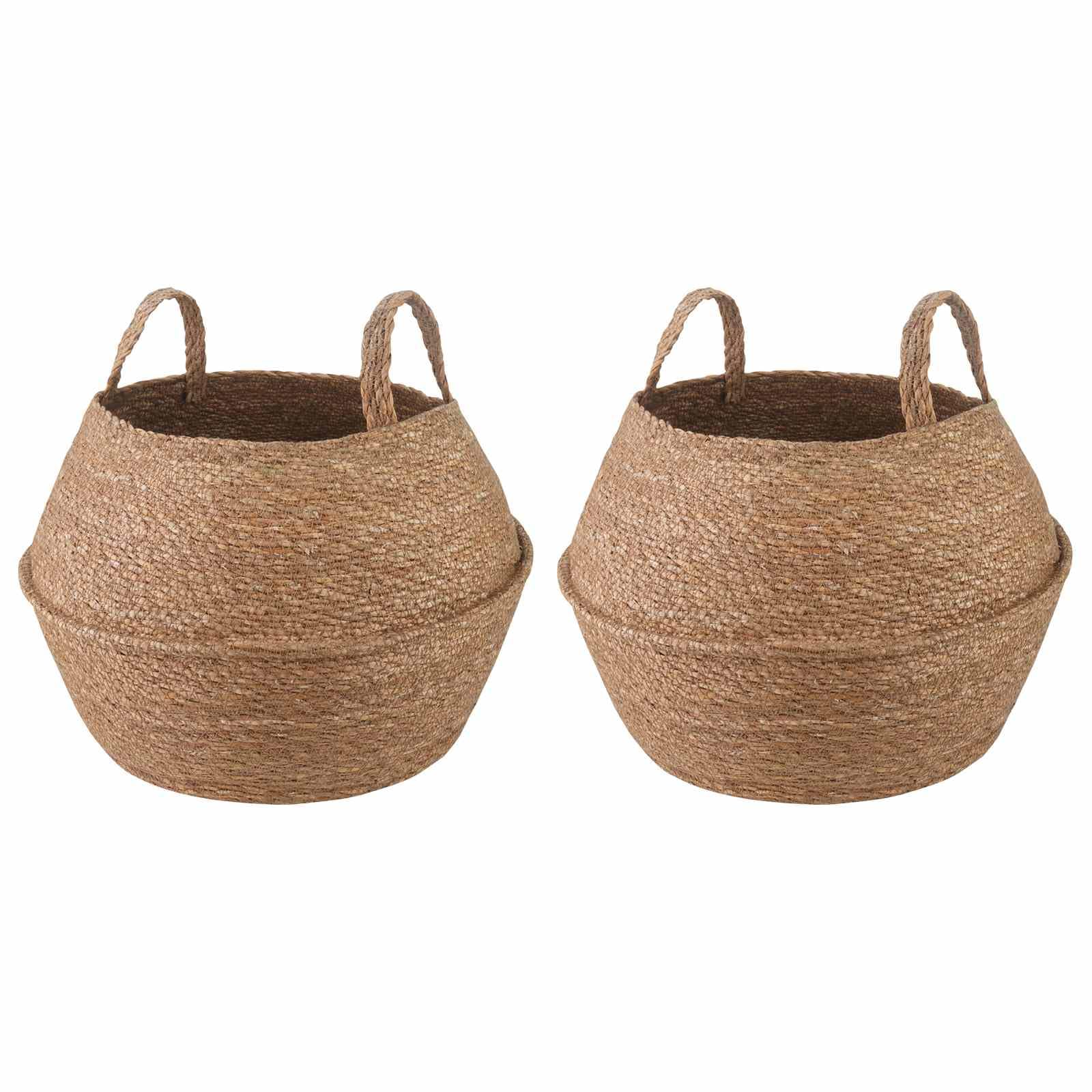 Juego de 2 maceteros con asas, de algas marinas, naturales, diámetro de 32 x 32 cm, para plantas de interior y terraza, sostenible, trenzado