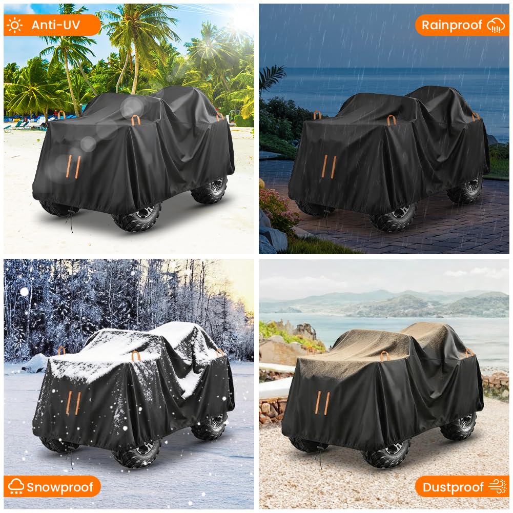 ATV Cover, Waterproof 4 Wheelers Quad Cover with Storage Bag Reflective Stripe 210D Oxford Fabric Anti Dust Bird Droppings UV-resistant 256x110x120CM — view 7