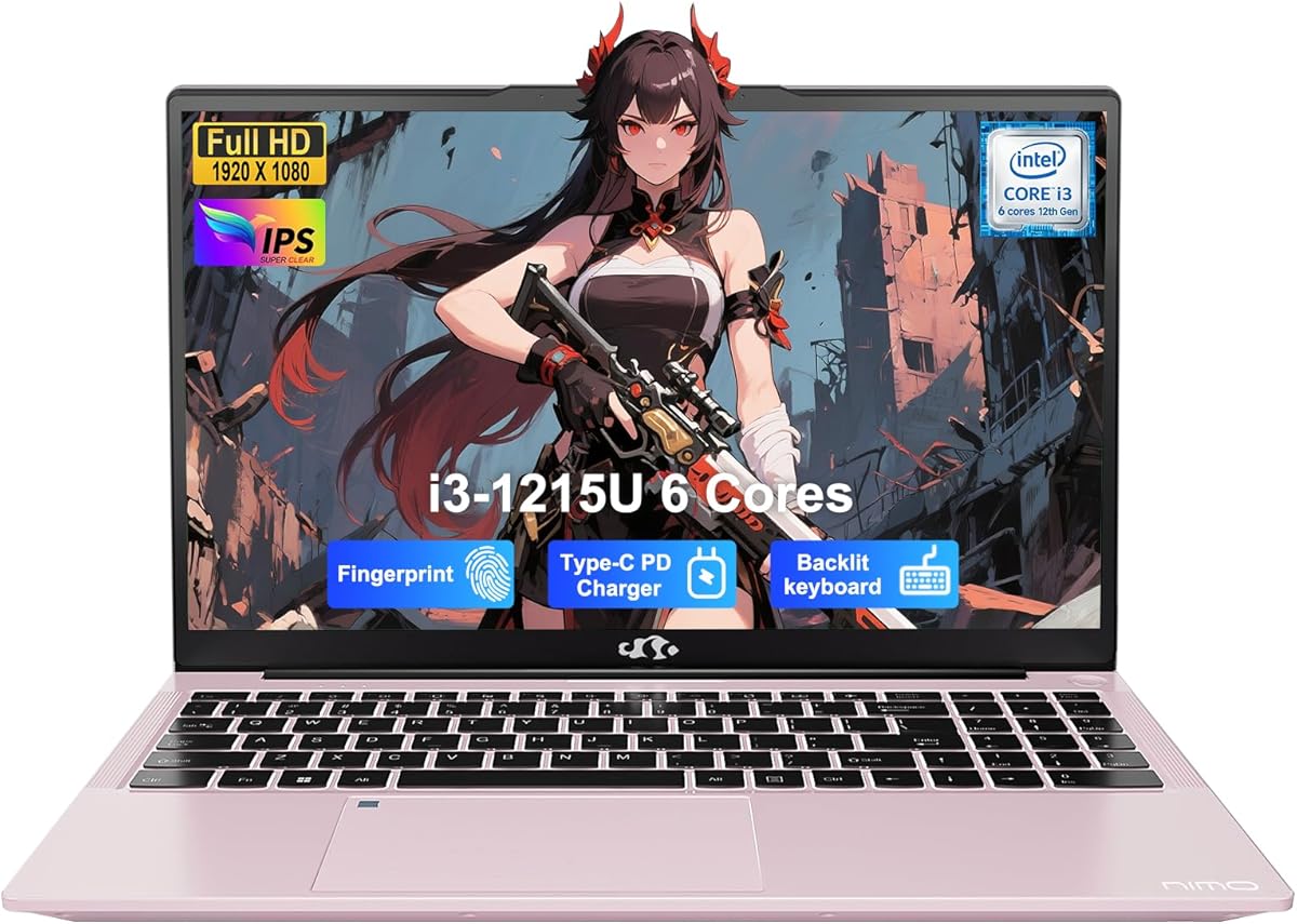 NIMO 15.6" IPS FHD-Student-Laptop, Intel 6 Cores I3-1215U 8GB RAM 256GB SSD (Beats i5-1135G7, Up to 4.4GHz) Computer with 65W Type C Backlit Keyboard Fingerprint, for Home and Business : Electronics