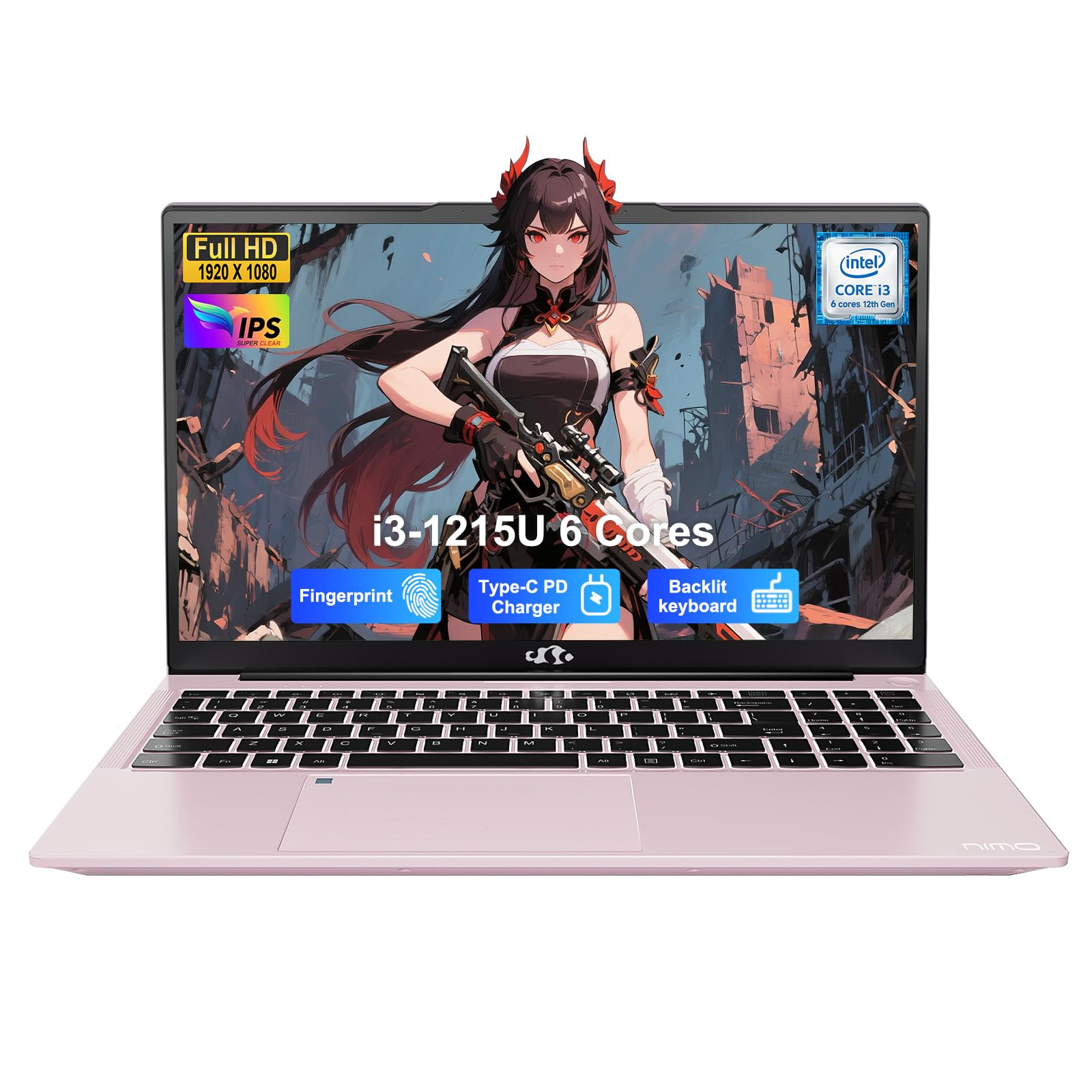 NIMO 15.6" IPS FHD-Student-Laptop, Intel 6 Cores I3-1215U (Up to 4.4GHz, Beats R5 7520U) 8GB RAM 128GB SSD Computer with 65W Type C Backlit Keyboard Fingerprint, for Home and Business