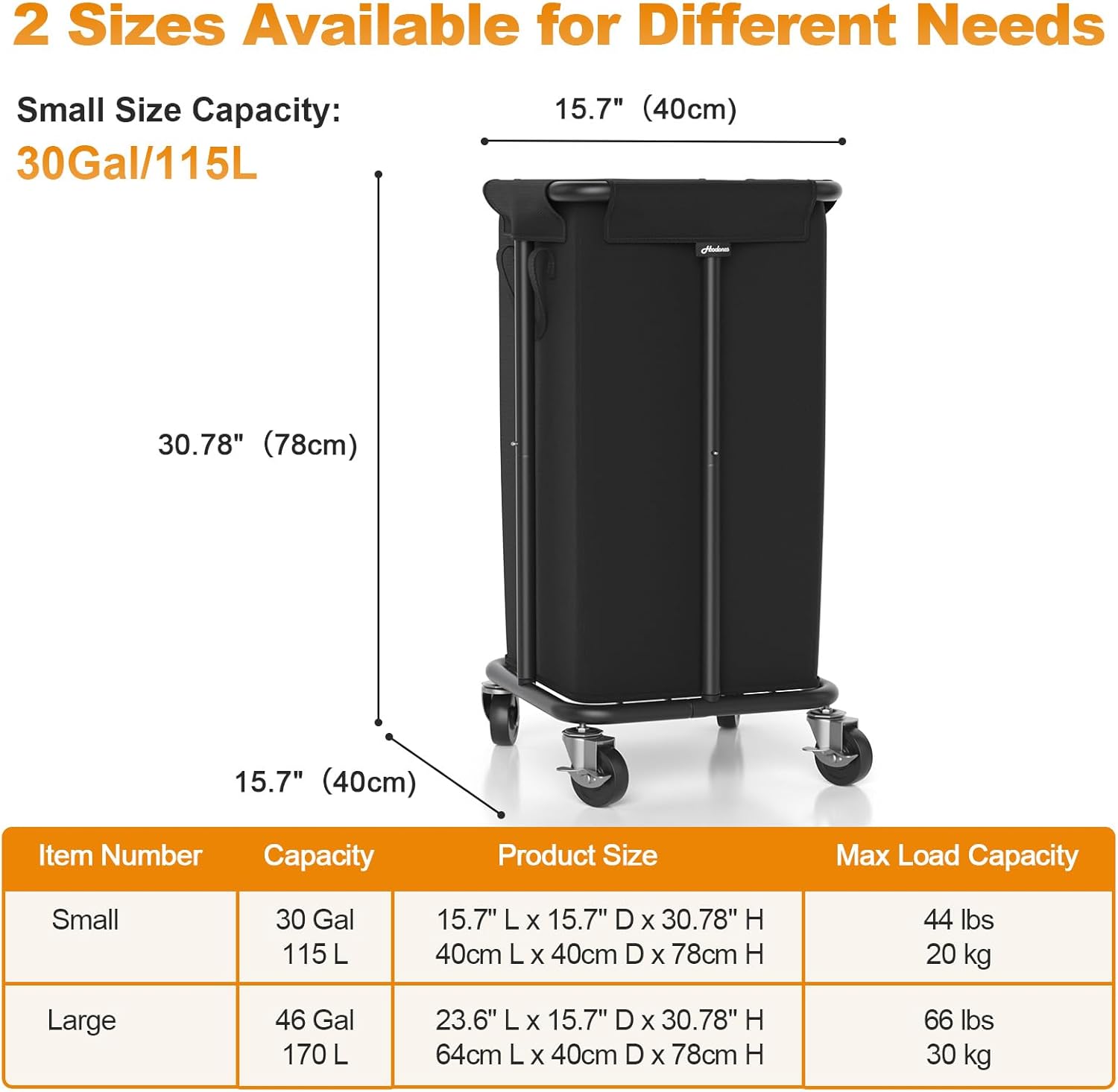 Laundry Basket with Wheels, Rolling Laundry Hamper, 30 Gal.(115L), Removable and Machine Washable Liner, Steel Frame, Tall Laundry Cart for Laundry Room, Bedroom, Bathroom, Dorm Storage -Black