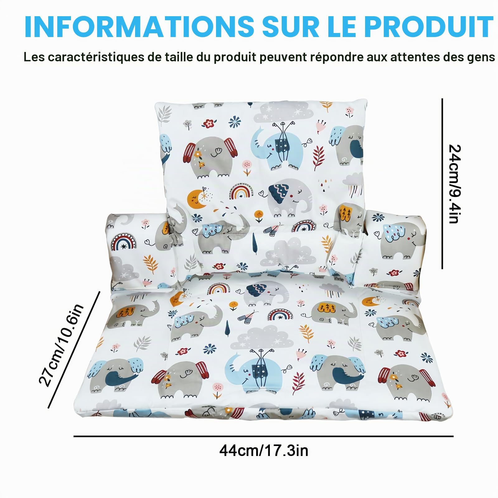 Coussin d'assise pour Stokke Tripp Trapp : coussin amovible, double rembourrage, imperméable, coton bio doux, accessoire de chaise haute
