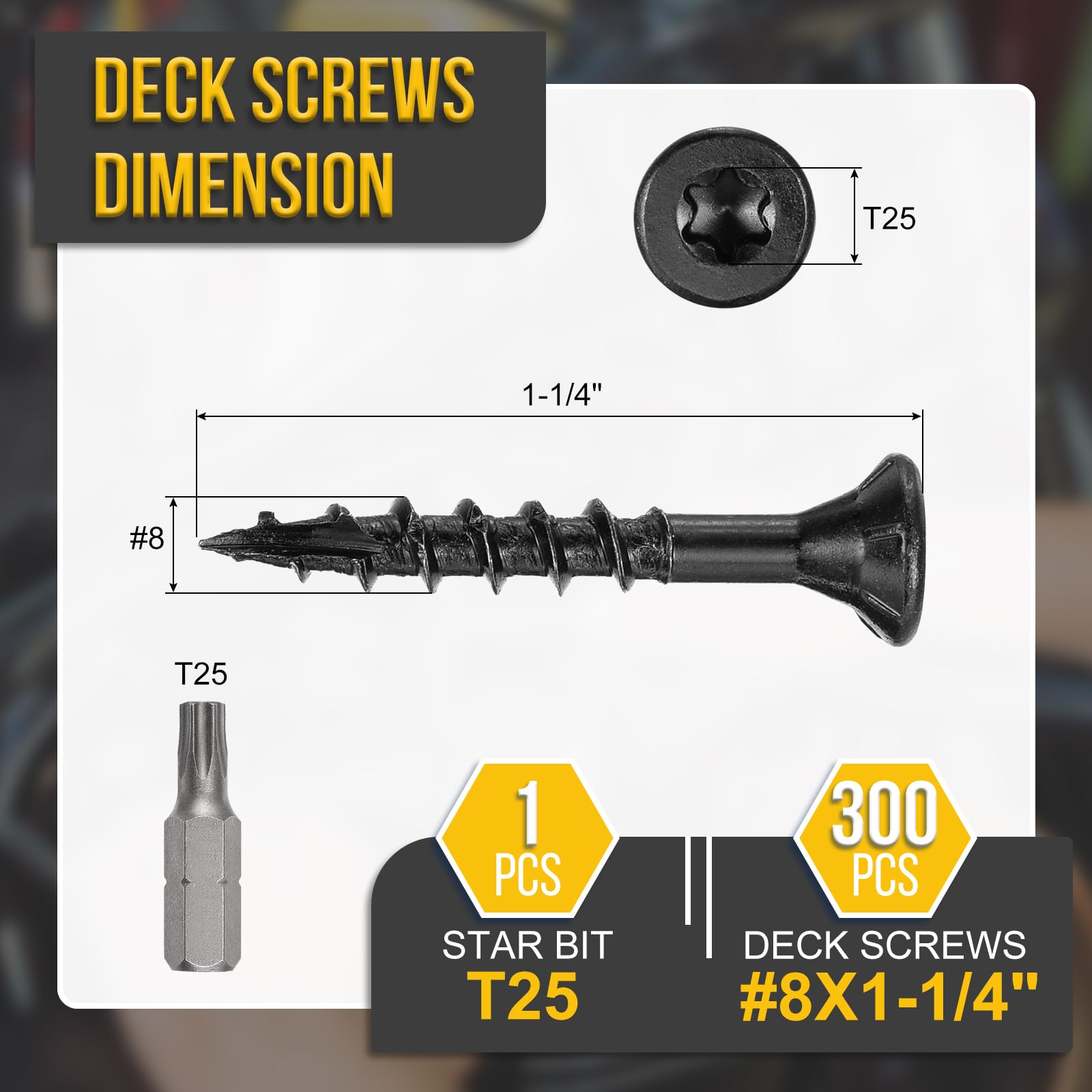 DTGN #8x1-1/4" Deck Screws, 300Pack, Good for Decks Fences, Frames, Farms, Outdoor Furniture - Image 2