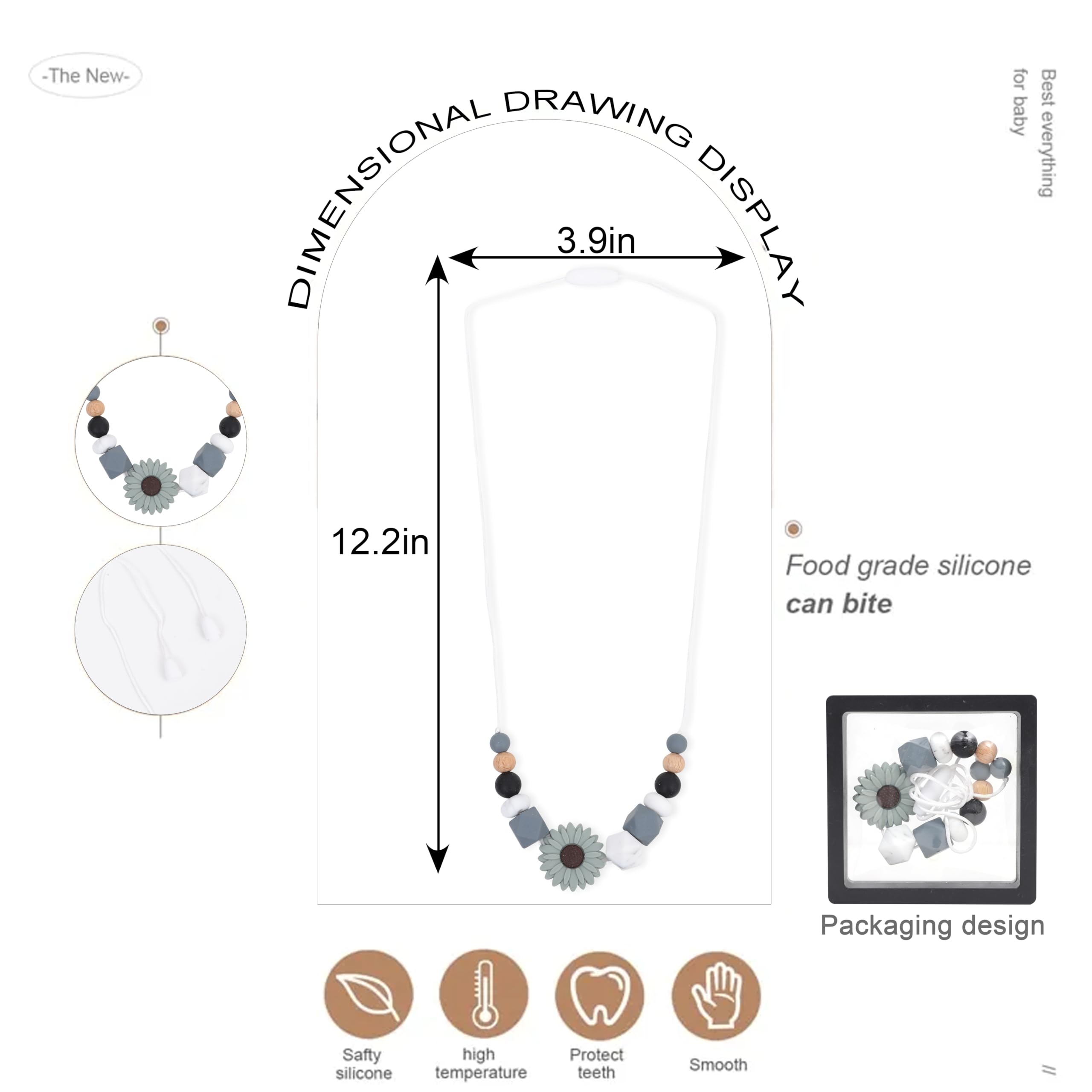 TERJIO Silicone Breastfeeding Necklace - Silicone Jewelry For New Mothers, Emotional Calming Nursing Newborn Sensory Fidget Necklace, Bohemian Daisy Decoration.