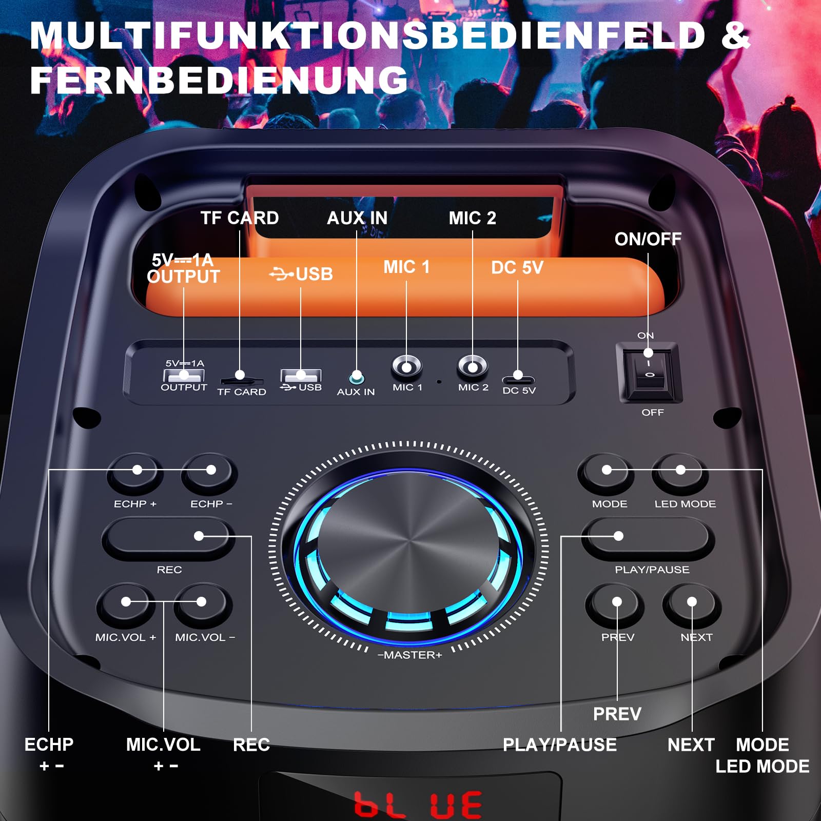 HWWR Karaoke Maschine mit 2 Mikrofones, großer Tragbaren Bluetooth Lautsprecher mit RGB-Licht, Karaoke Anlage für Karaoke, Hausparty, PA-System für Erwachsene Partybox Unterstützt TWS,TF/USB, AUX,Rec