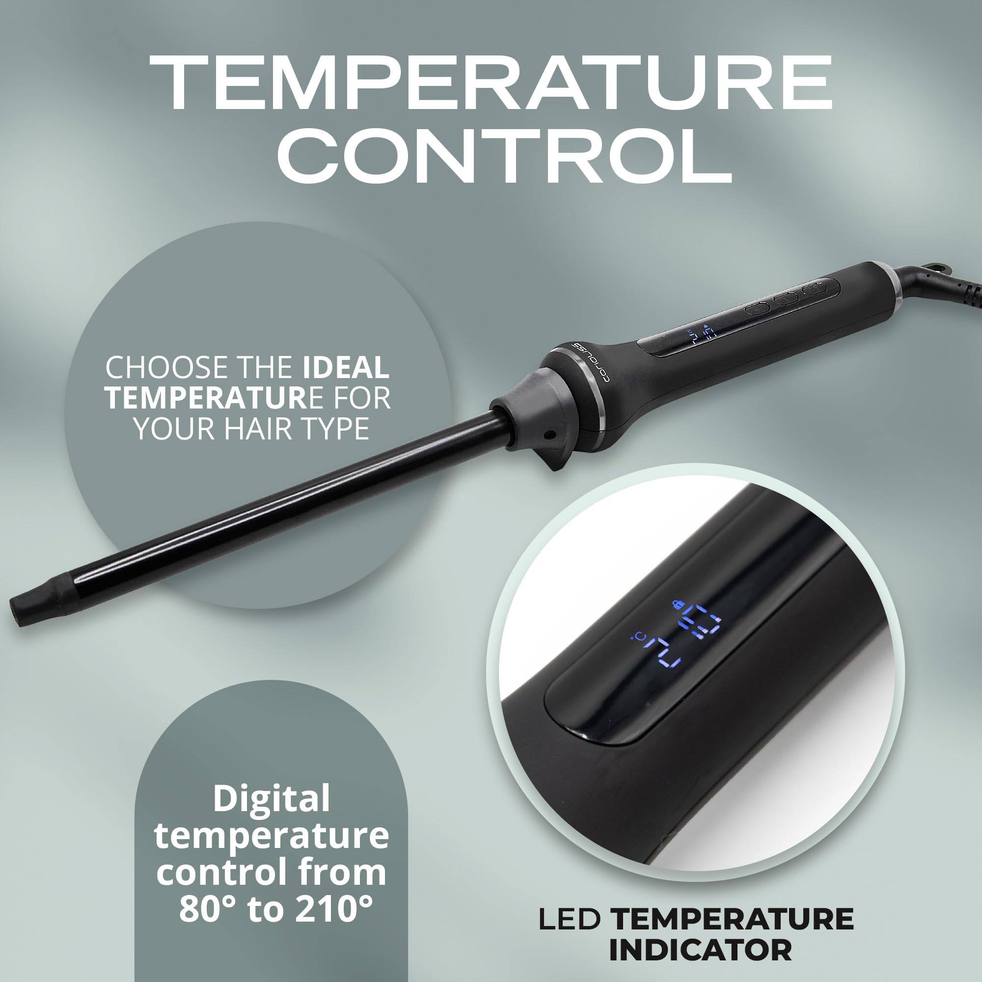Corioliss Style Stick Black Rizador de Pelo Profesional, Tenacilla con Barril de Cerámica y Turmalina de 13mm Temperatura 80-210°C, rizos definidos y duraderos