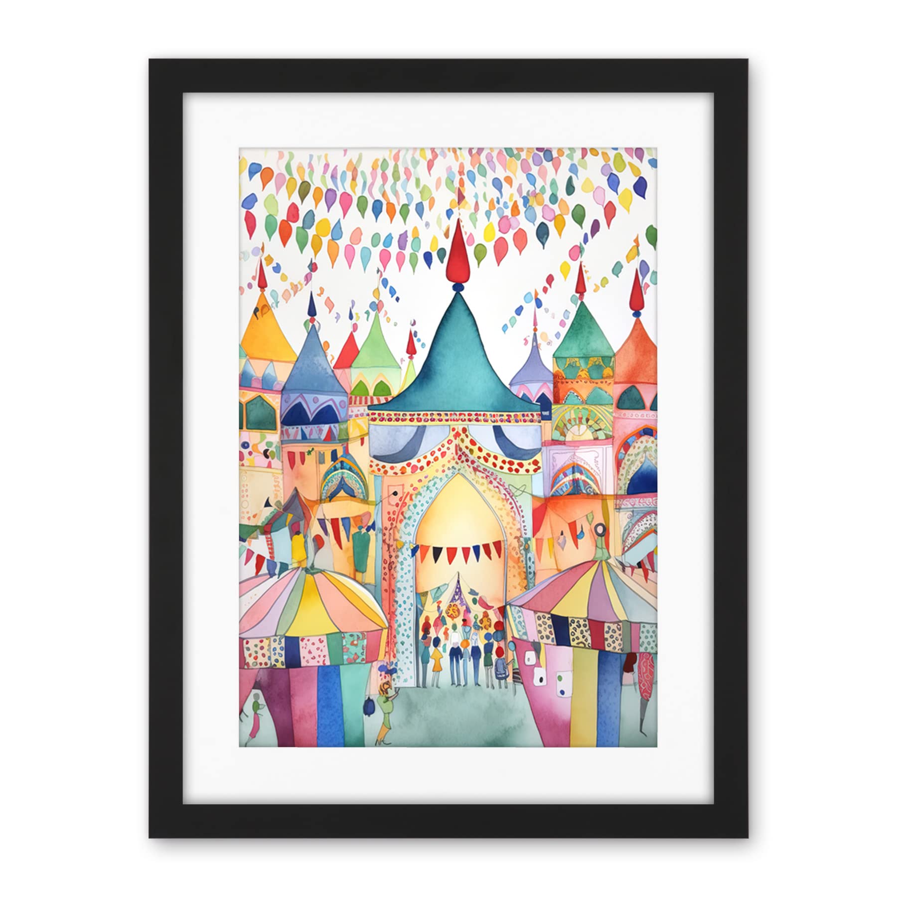 Artery8 Festival Folk Art Watercolour Painting Artwork Framed Wall Art Print 18X24 Inch