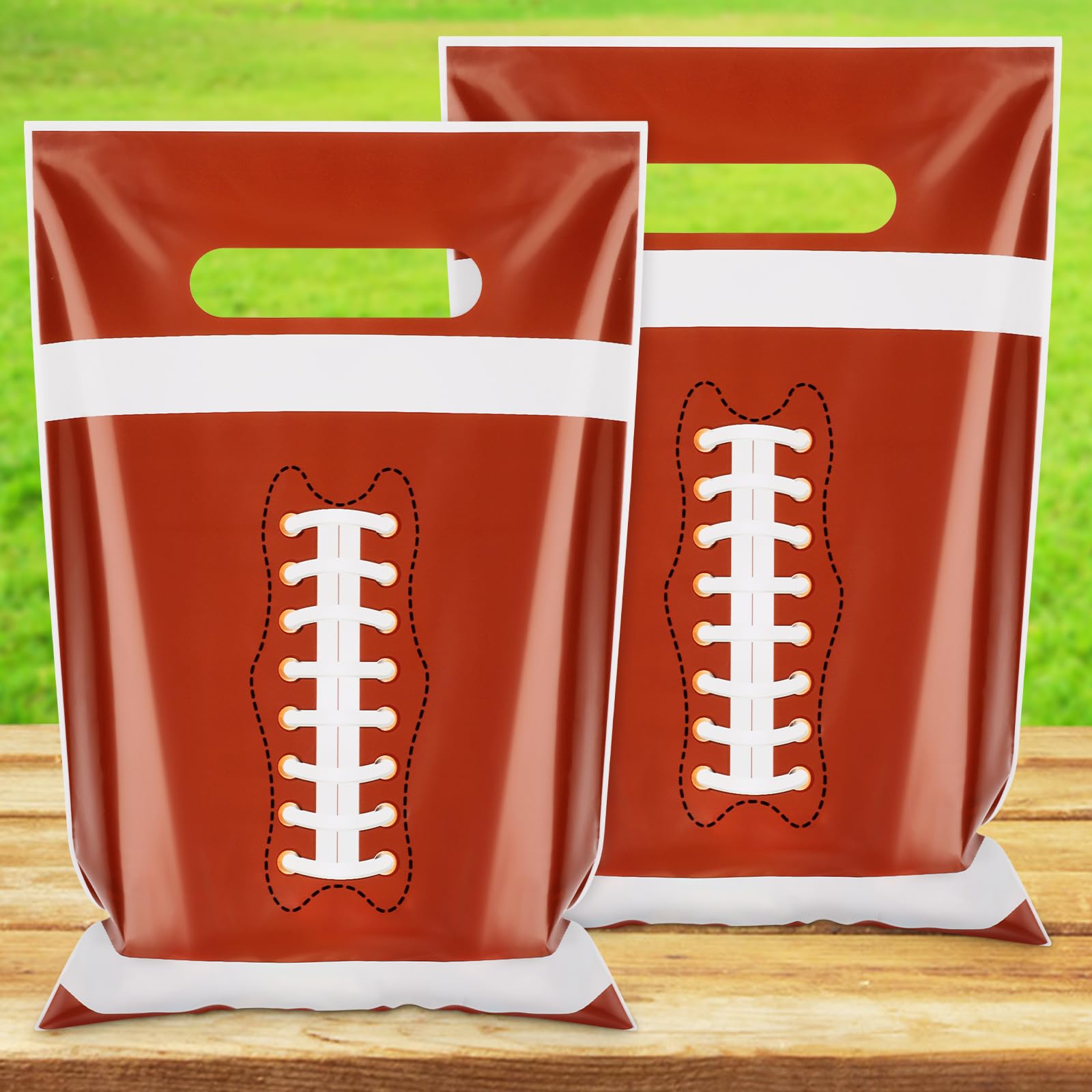 Hxezoc 50 Pieces Football Gift Bags with Handle, Plastic Treat Candy Bag Sport Favor Bags For Kids Birthday Party Decoration Supplies