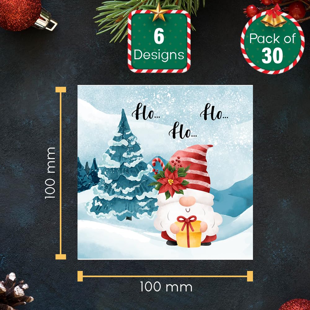 Papa Prints School Childrens Xmas Cards Class Christmas Cards Pack of 30 Christmas Cards with Envelopes (100 x 100 mm) Christmas Cards Multipack (Snow X'mas) - Image 2