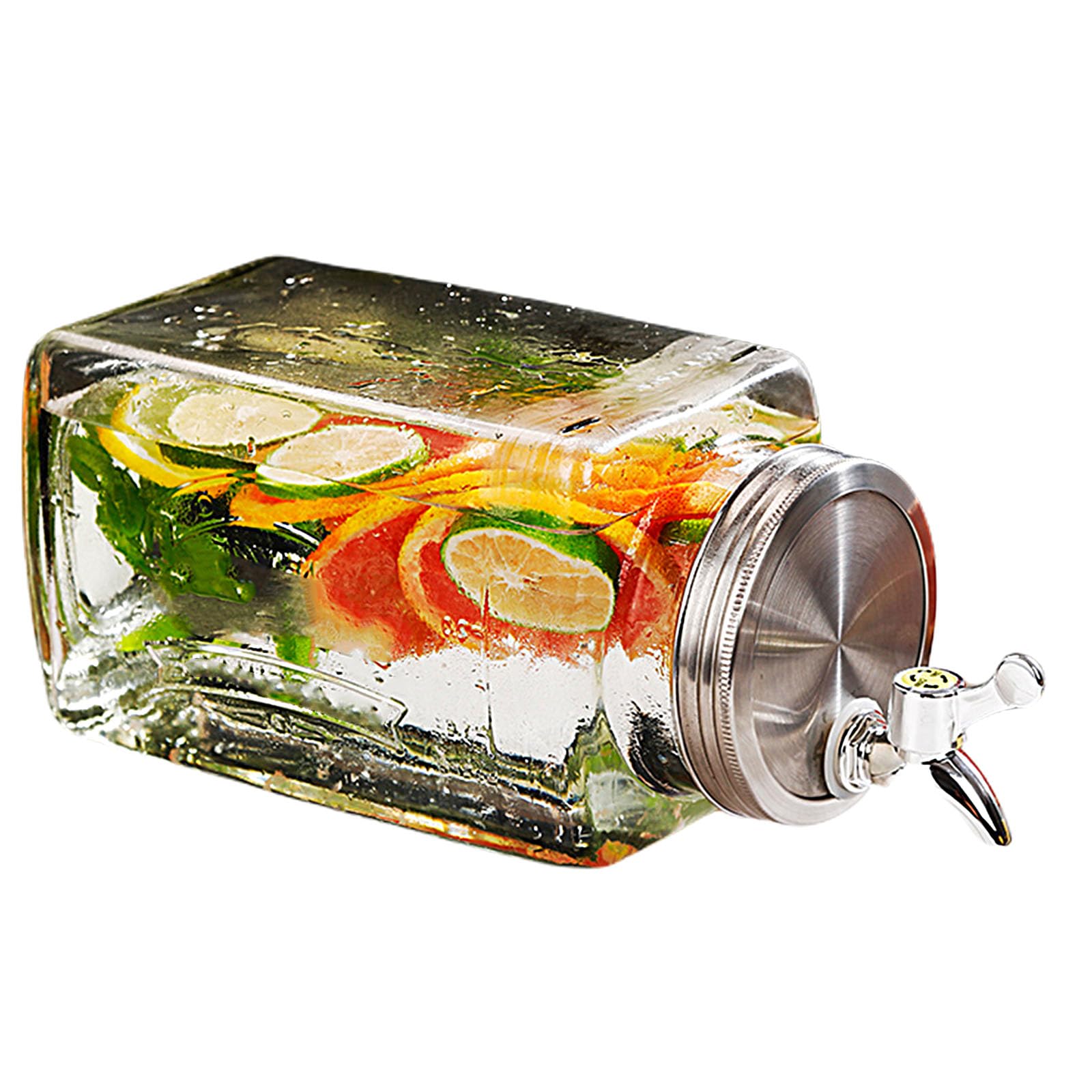 Getränkespender,Glaskaraffe Mit Deckel,Glaskrug Mit Wasserhahn Und Deckel Aus,Getränkekaraffe Glaskrug Für Kalt & Heiß Wasser Eistee Kaffee Milch Saft,Faucet,3L
