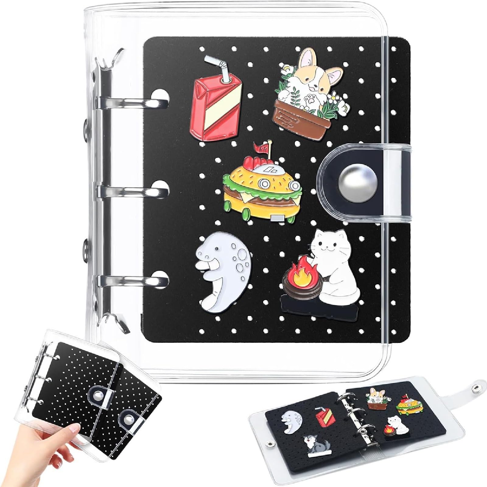 seimeinoki ピンバッジ 収納ファイル 6ページ ミニ バッジ用 ディスプレイバインダー 省スペース ルーズリーフ式 バッチカバー 防塵 防水 ピン 缶バッジ ブローチ グッズ収納 コレクション 持ち運び便利 (ブラック)