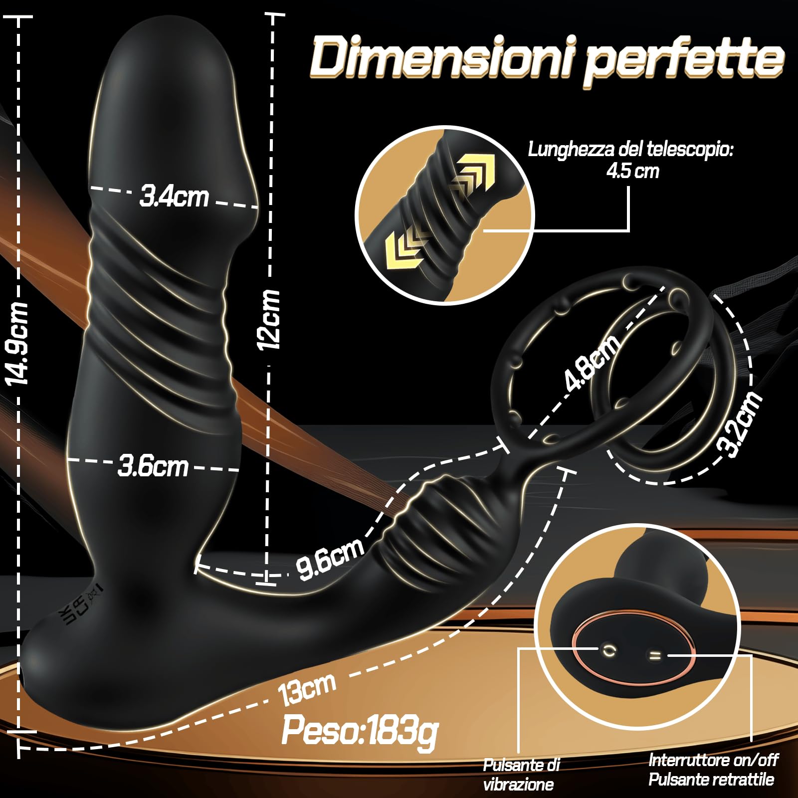 Vibratori Anali per Uomo Stimolatore Prostata Uomini Massaggio Prostata con Anello per Pene Anal Plug con 9 Modalità di Spinta e Vibrazione Sex Toys Uomo Anale Vibratore Dildo Anale Controllo APP