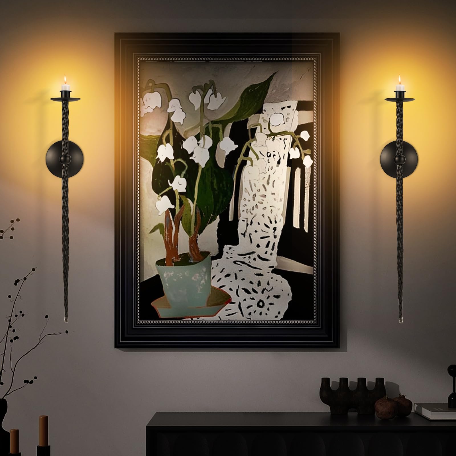 Set di due candelabri da parete, grandi portacandele da parete intrecciati, portacandele da parete in metallo, decorazione per sala da pranzo, soggiorno, ufficio, bagno