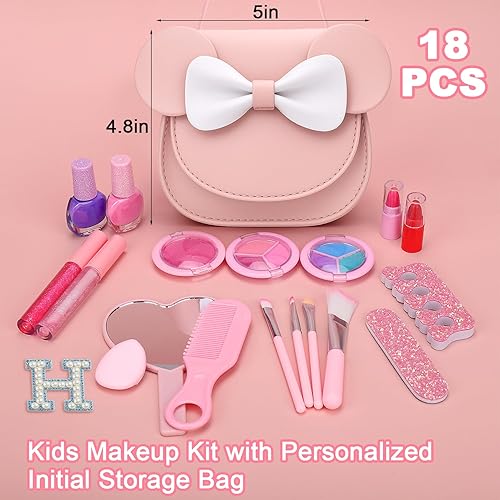 Miniatura 3 de Maquillaje no tóxico para niñas pequeñas, juegos de maquillaje real seguros para niñas de 3 a 8 años con bolsa H inicial, kit de maquillaje para