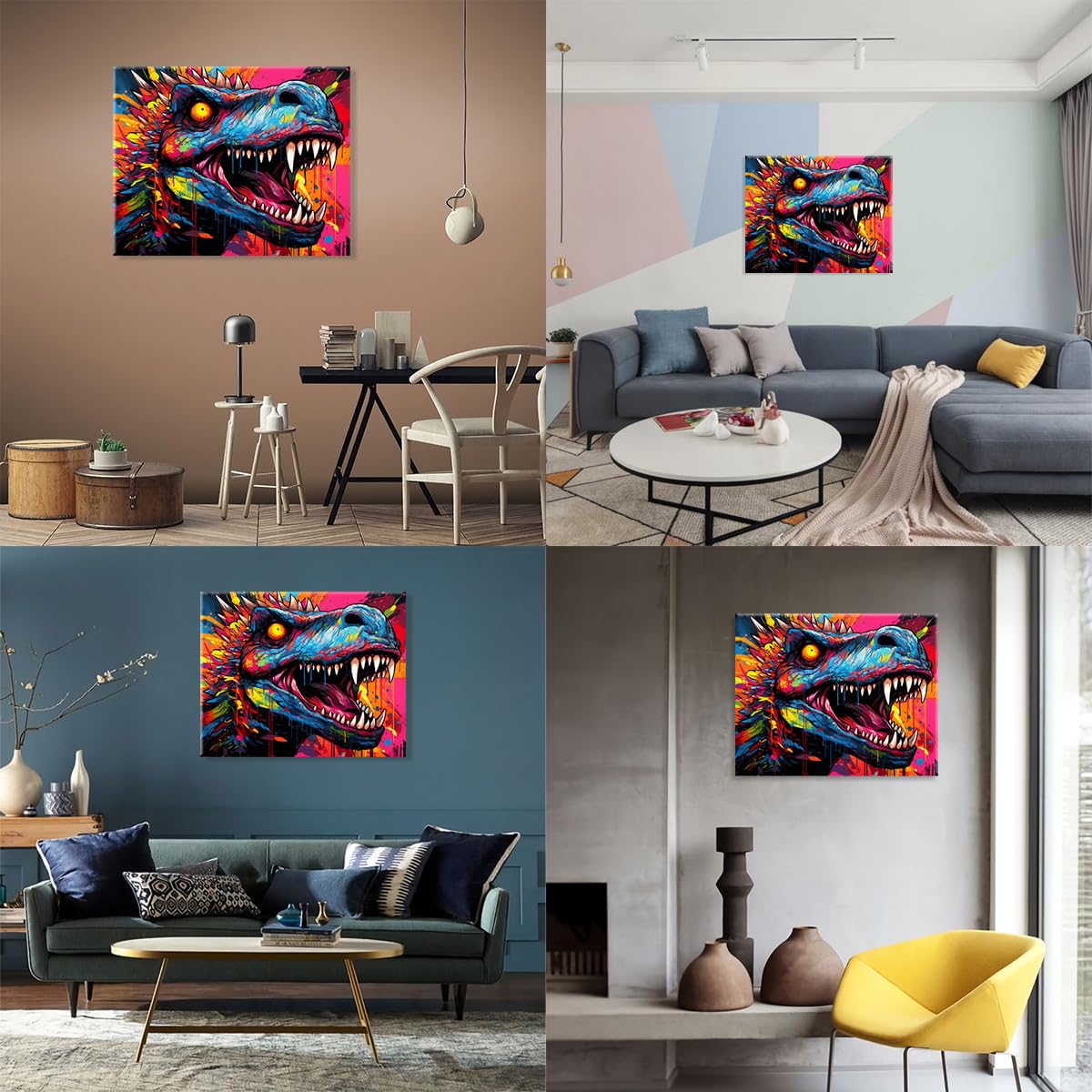 TANGFEIY Kit de peinture à l'huile sur toile, dinosaure Synthwave Peinture par numéros pour adultes avec pinceaux et pigments acryliques sur toile Bricolage avec cadre (30 x 40 cm