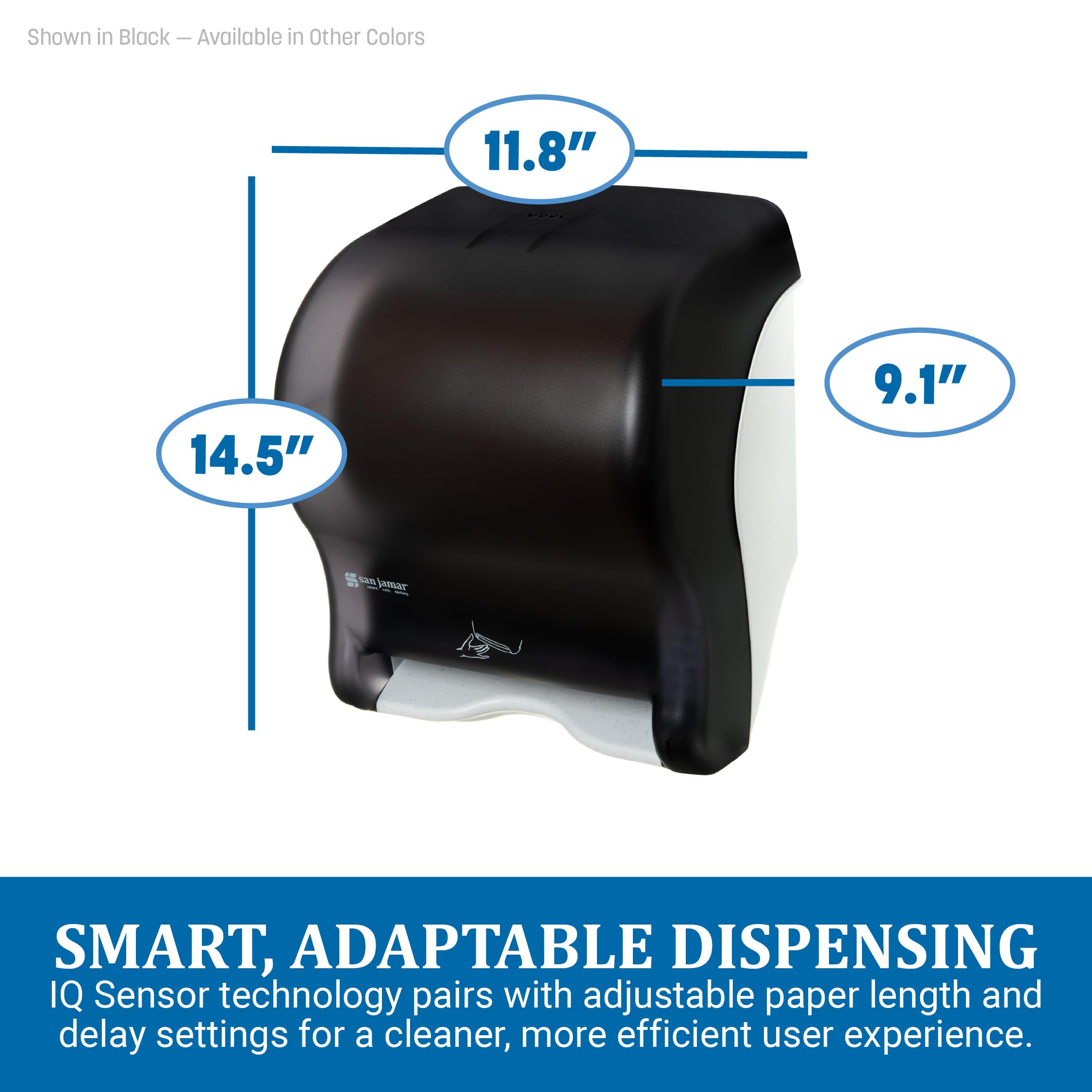 San Jamar T8400TBK Smart Essence elektroniczny dozownik ręczników w rolce, 11,8 szer. x 25 cm wys. x 30 cm, czarny, plastik