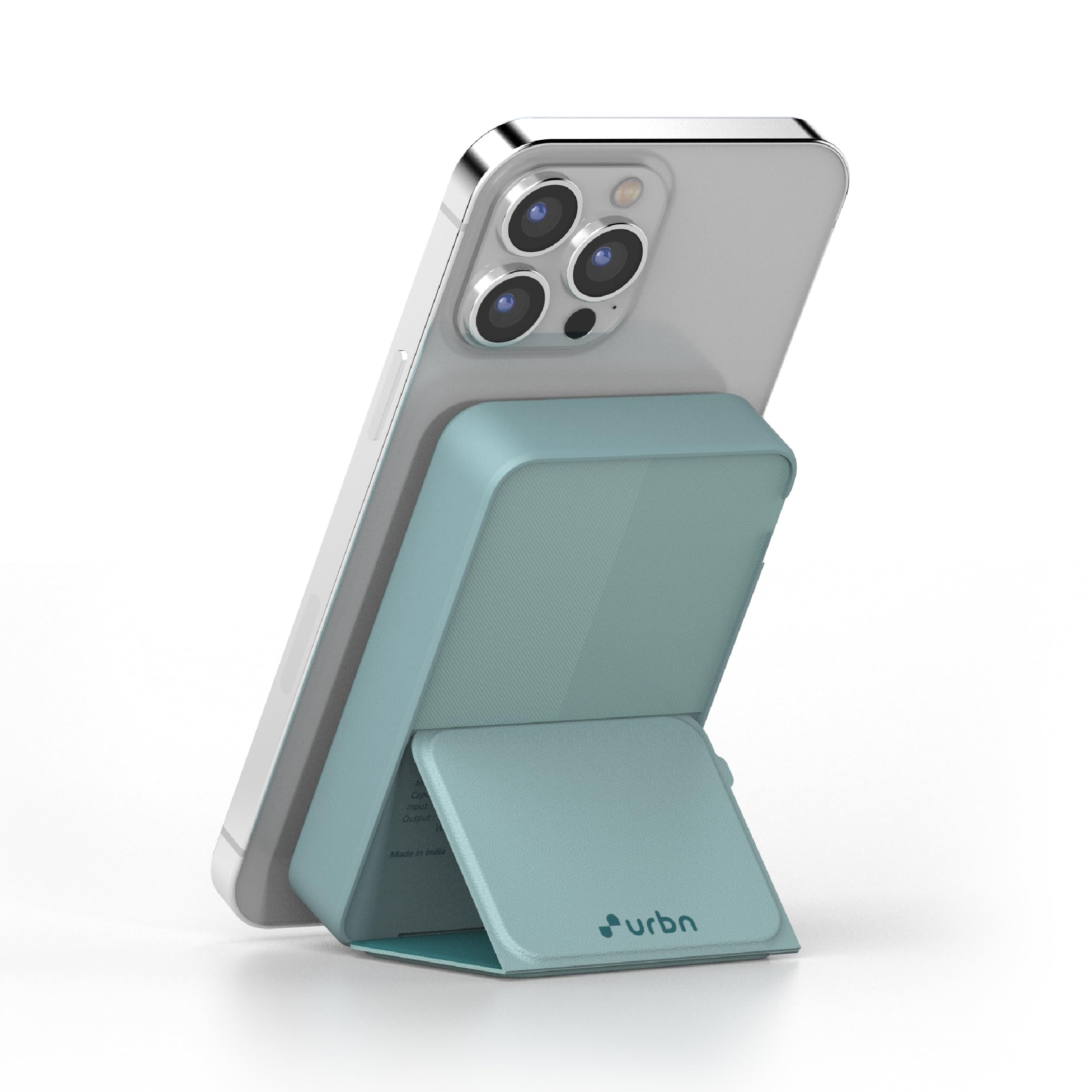 URBN 10000 Mah Stand Magsafe Power Bank with Foldable Stand | 15W Fast Wireless Charging | Strong Magnetic Hold | USB Type-C Input/Output | Pass Through Charging | Magtag Ring Included | (Teal)