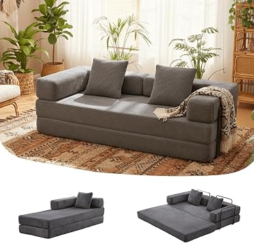 Alpen 77" Convertible Sleeper Sofa Bed with Pillow - Corduroy Fabric & High Density Sponge & Fixed Shape Frame for Modular Sofa Living Room/Lounge/Studio - Dark Grey