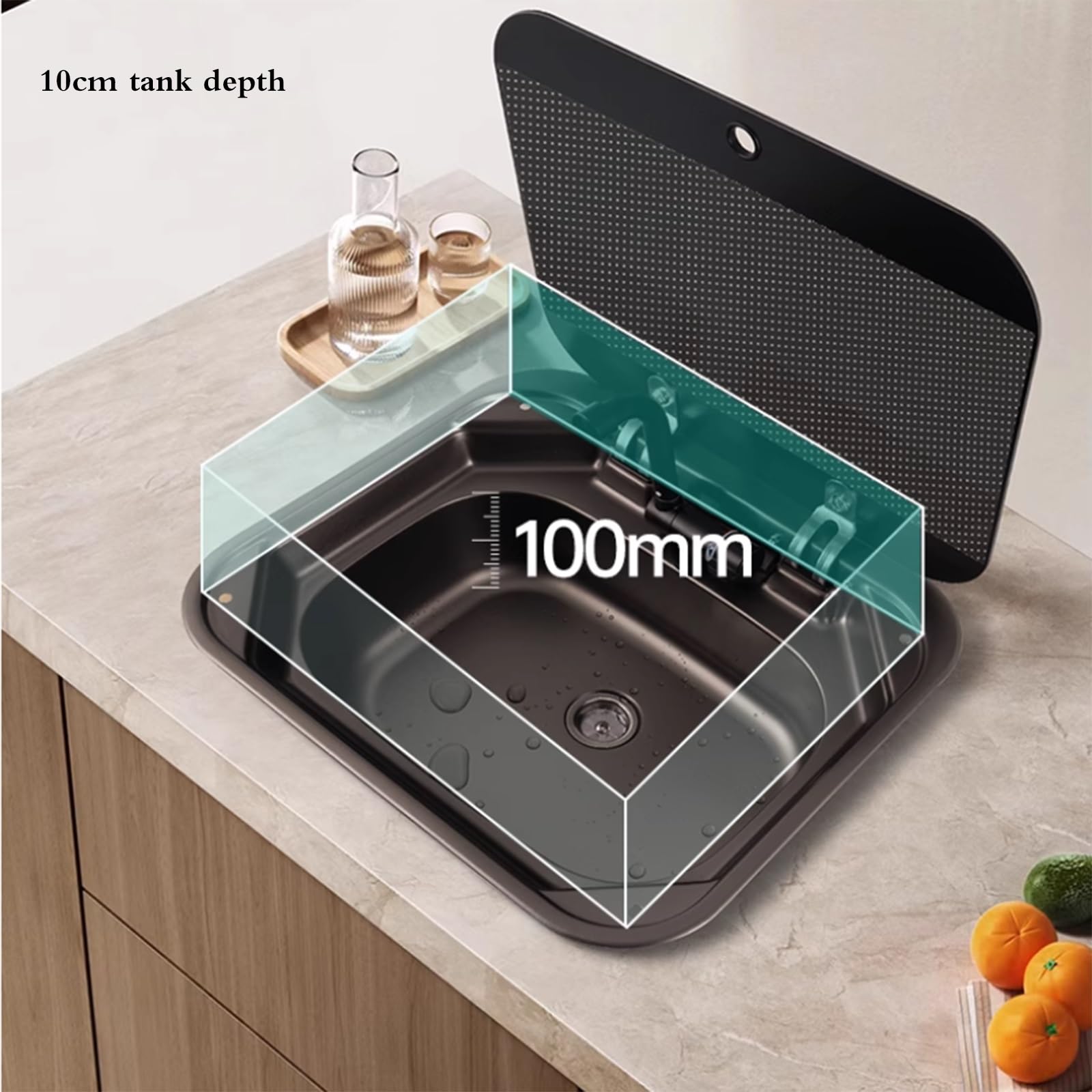 Fregadero De Cocina De Acero Inoxidable Para Autocaravana Con Tapa – Grifo Plegable Cuadrado Para Autocaravana, Preparación De Alimentos, Lavado – Ahorra Espacio Oculto