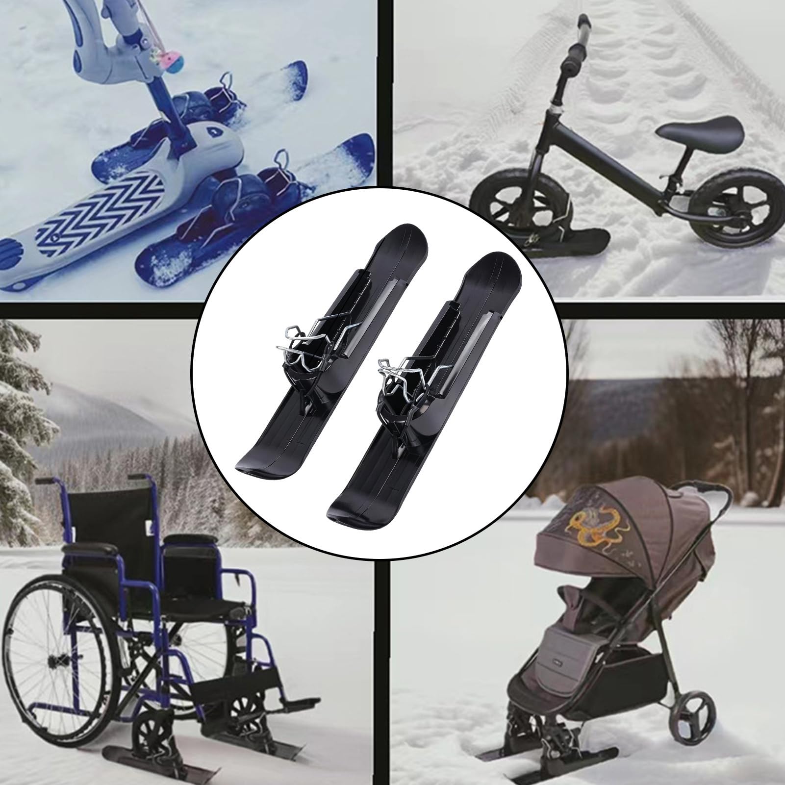 Skis pour poussette - Installation facile - Luge de ski pour trottinette portable pour filles, enfants - Plaisir d'hiver en plein air sur des surfaces en herbe sableuse en descente