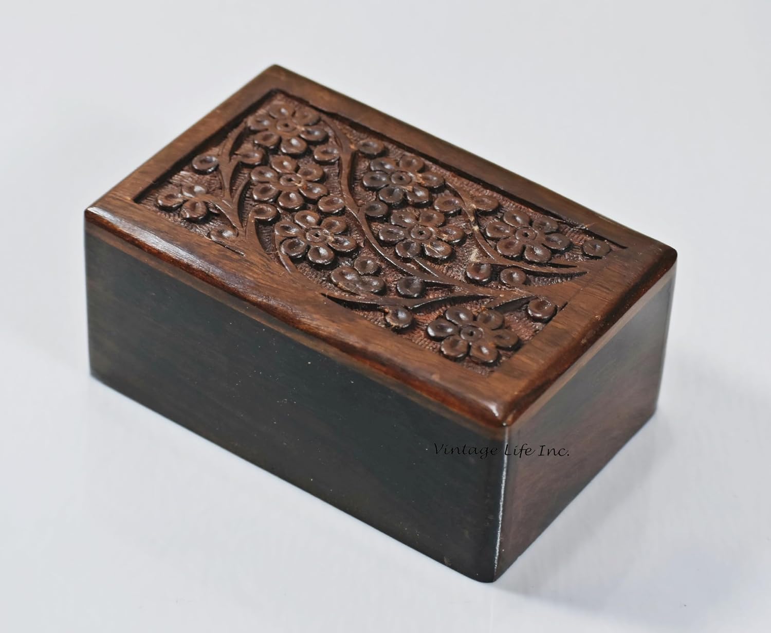 Hand-Carved Indian Rosewood Cremation Urn for Human or Pet Ashes, Tree of Life Memorial Keepsake Box for Burial or Funeral, Small (5 x 3 x 2 Inches)