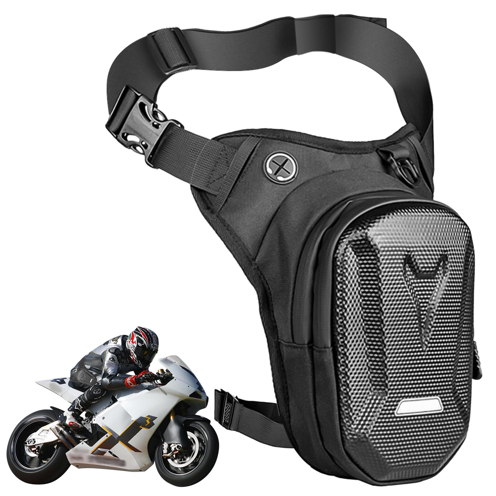Sac Banane étanche Moto – Sac De Jambe Réglable, EVA Carbone, 21x15x9 Cm, Pour Sport Outdoor Voyage